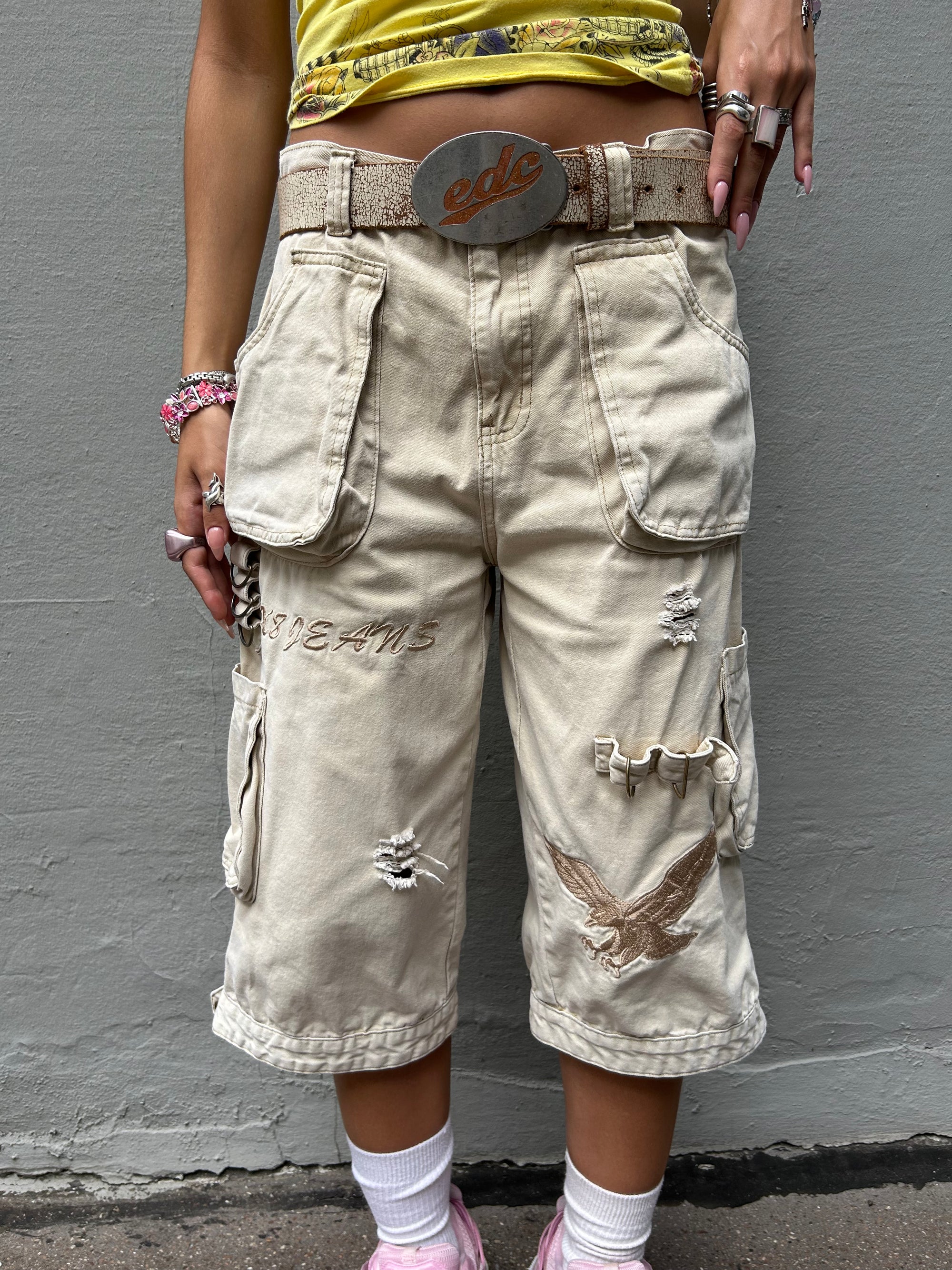 Vintage Beige Denim Cargo Shorts M/L