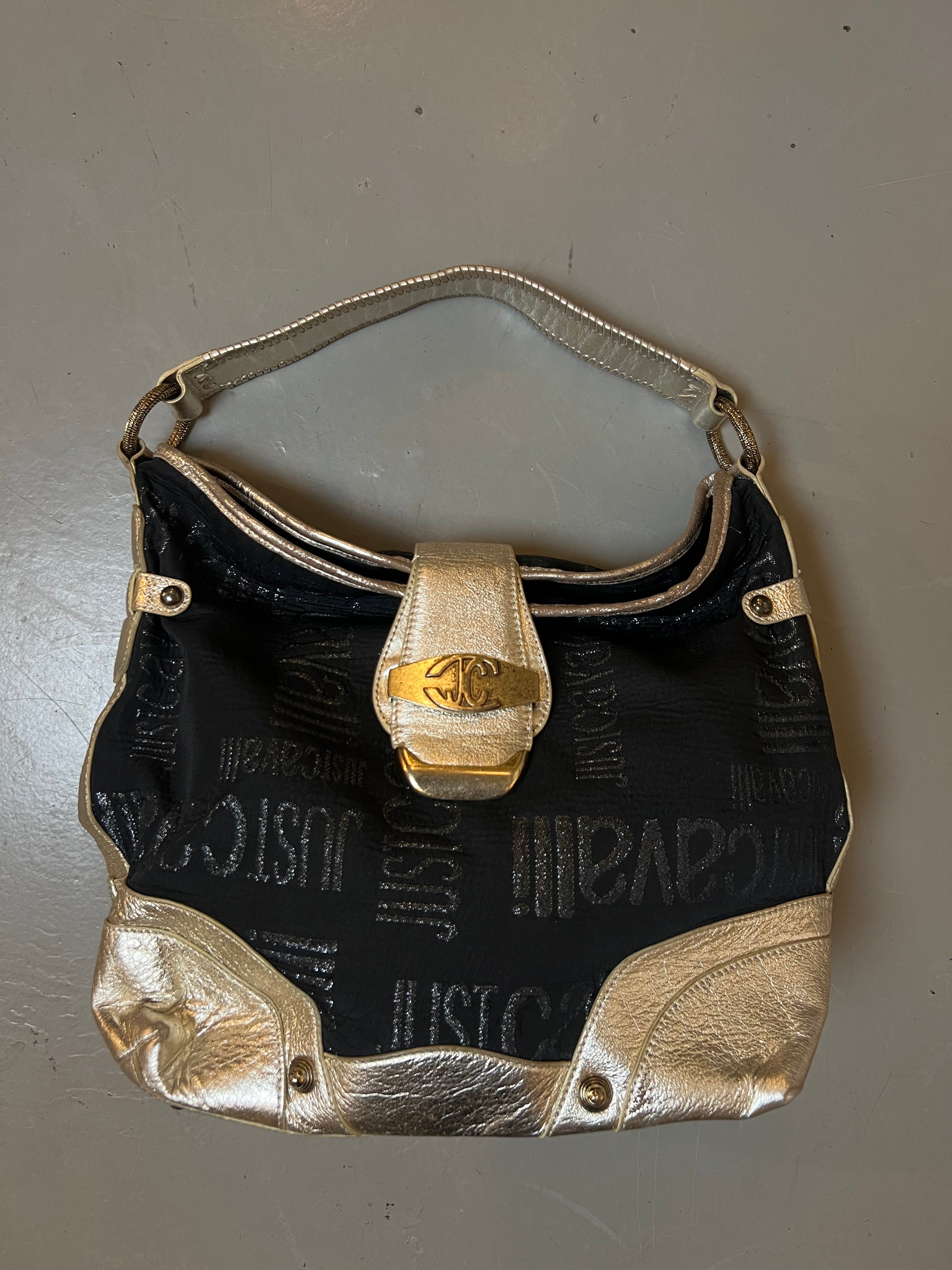 Vintage Just Cavalli Black and Gold Y2K Bag