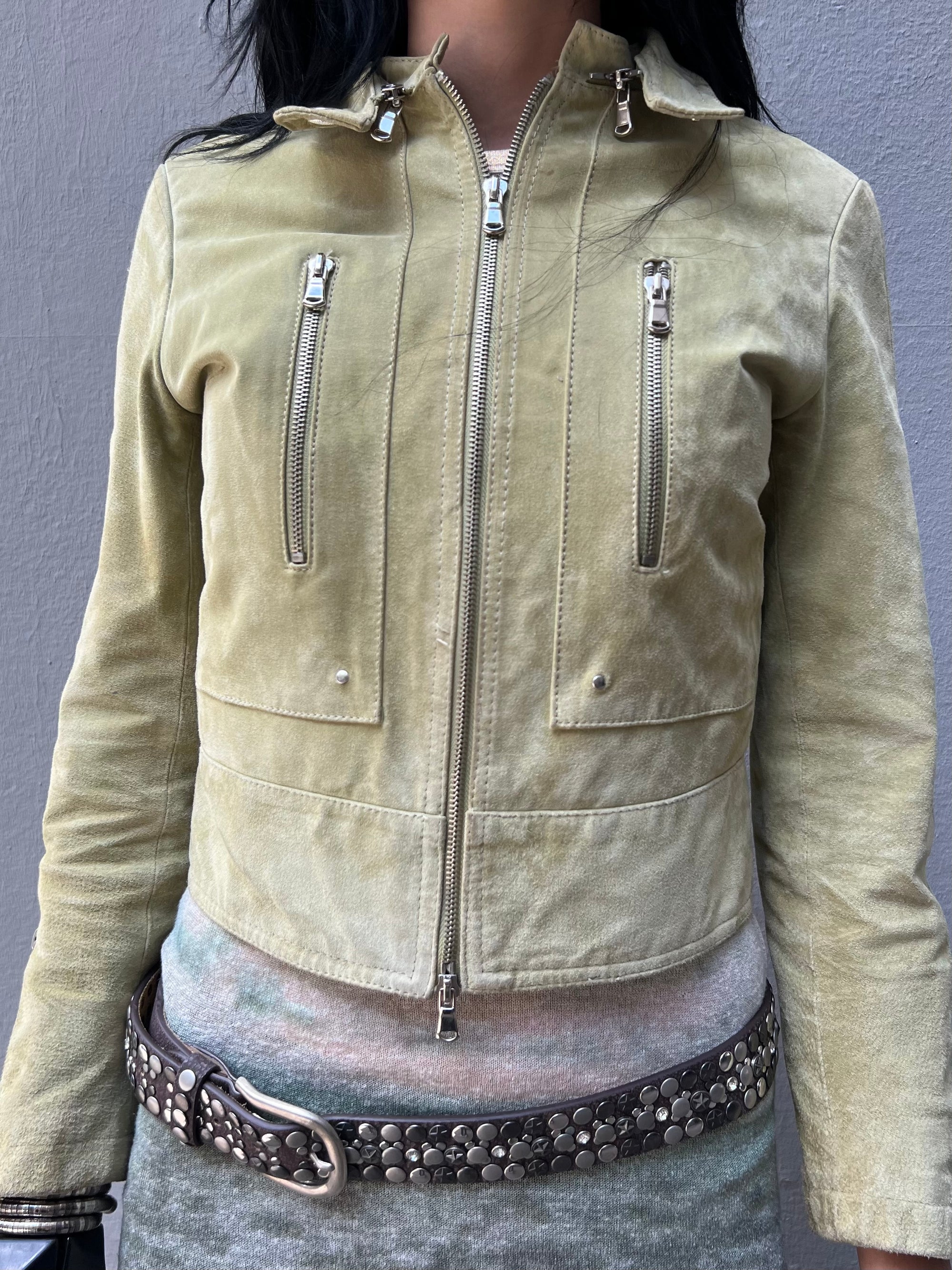 Vintage Green Cropped Leather Jacket XS/S