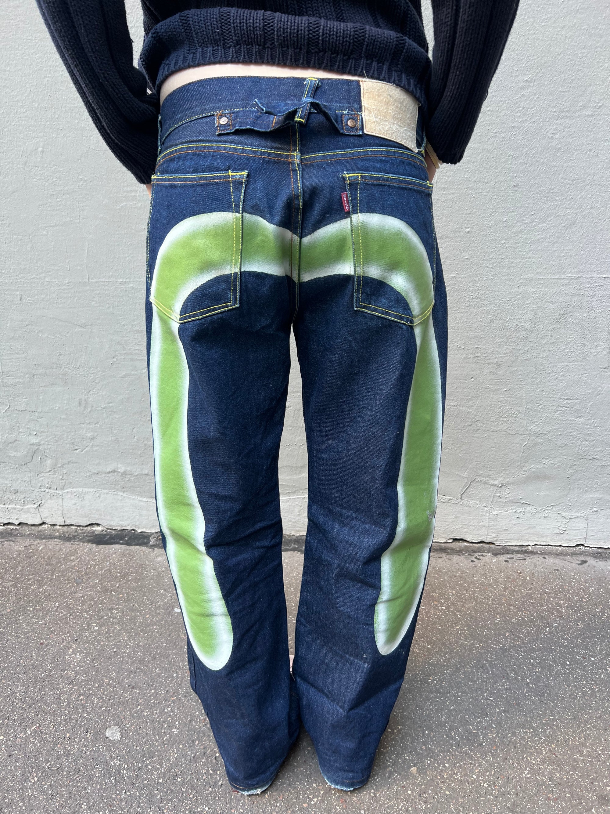 Vintage Evisu Denim Green Print M