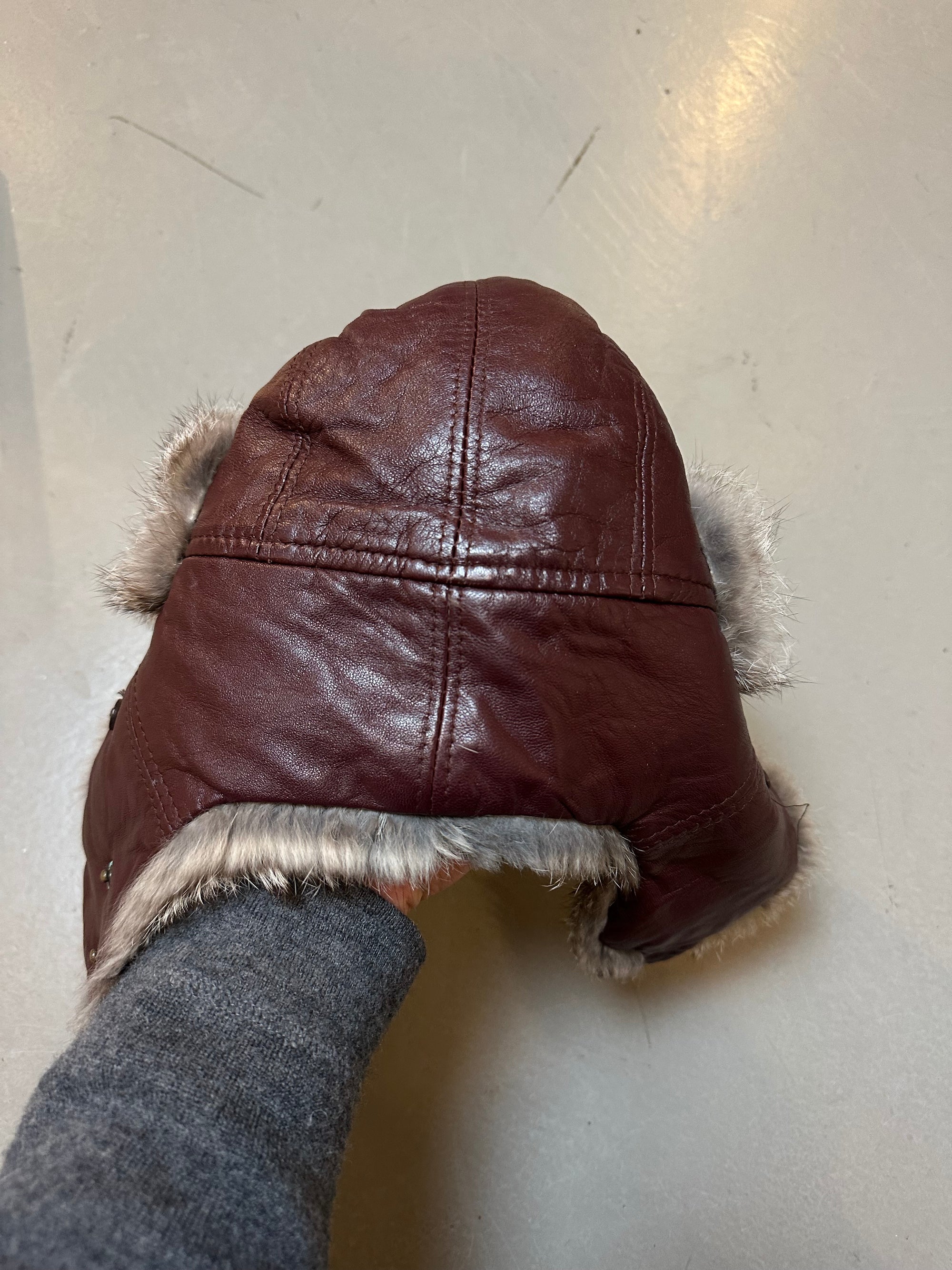 Vintage Red Leather Ushanka