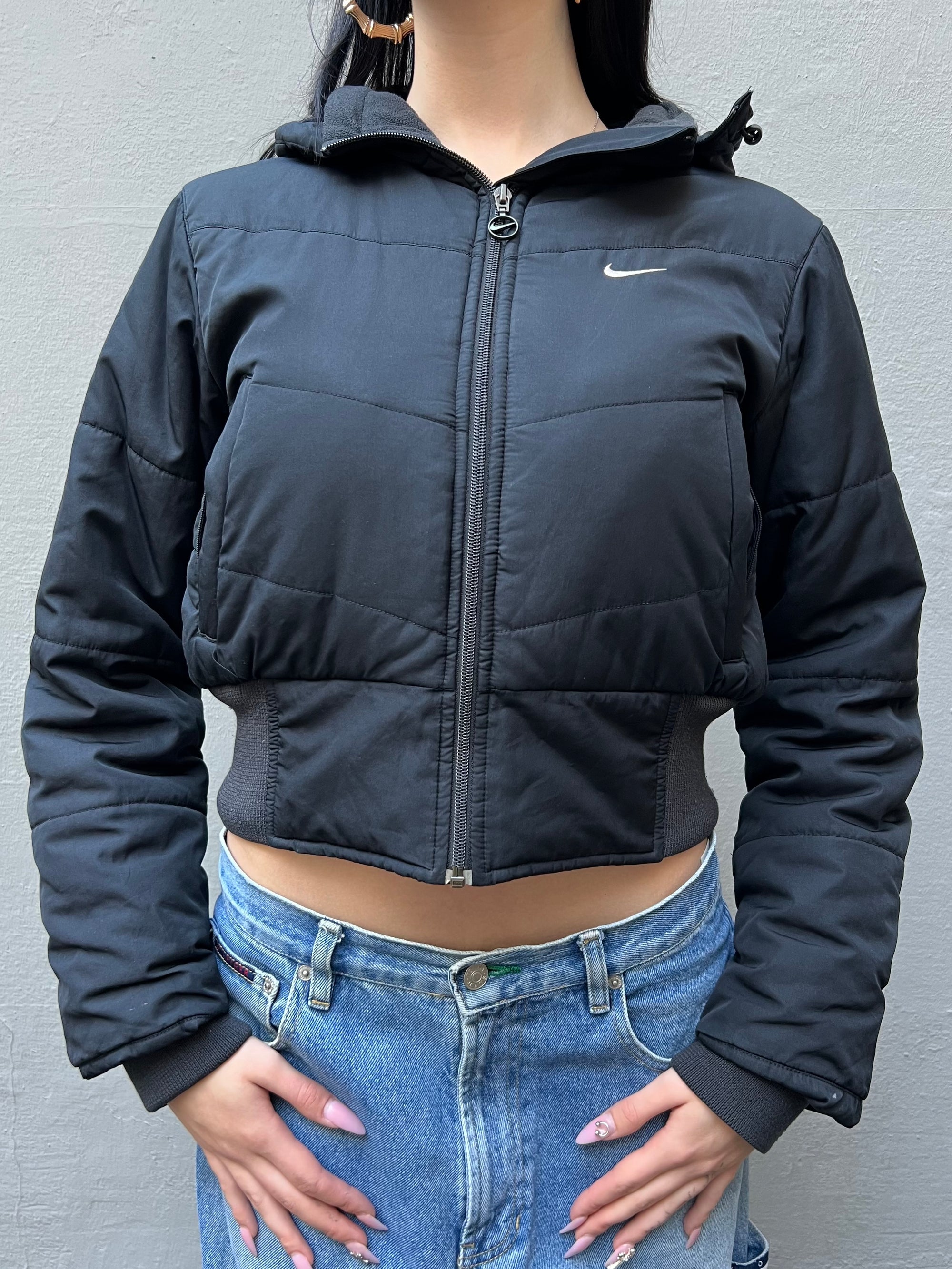 Vintage Nike Black Cropped Puffer Jacket S