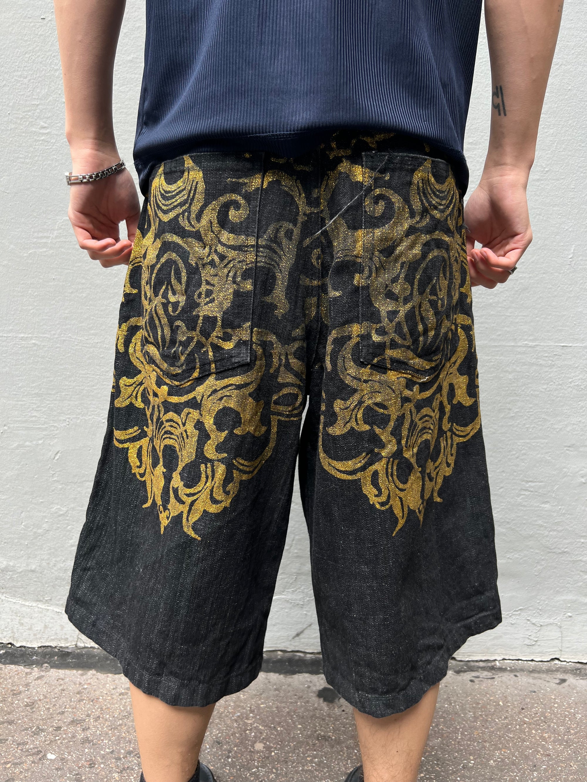 Vintage Crazy Gold Glitter Print Jorts L/XL