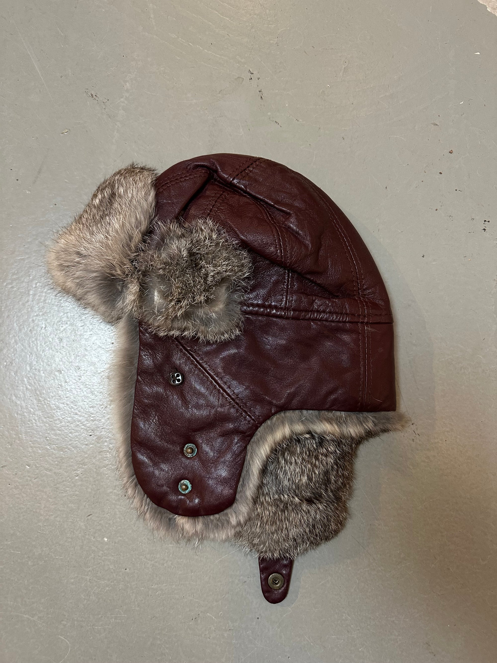 Vintage Red Leather Ushanka