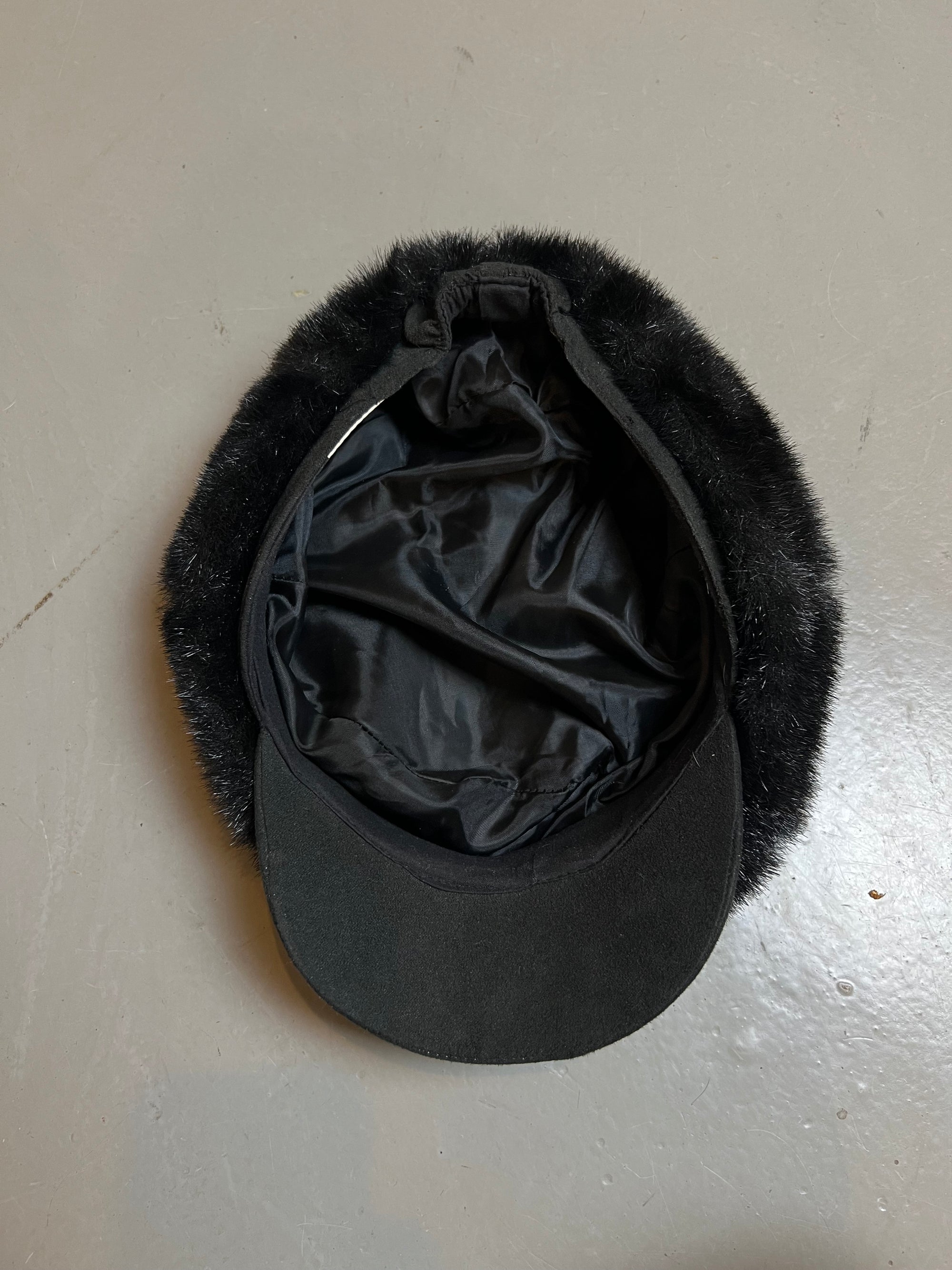 Vintage Black Faux Fur Cap