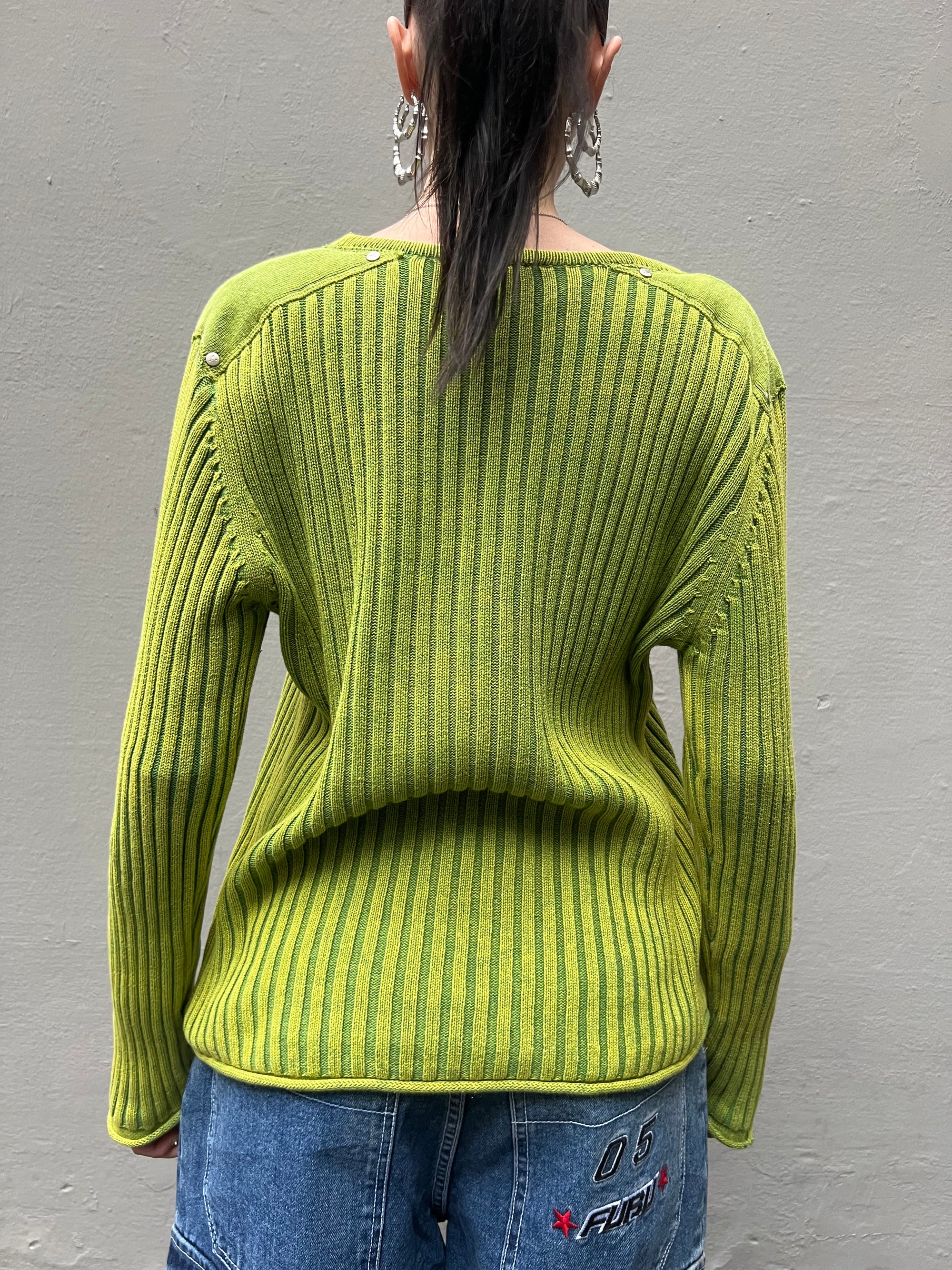 Vintage Green Yell! Oversized Knit Sweater L