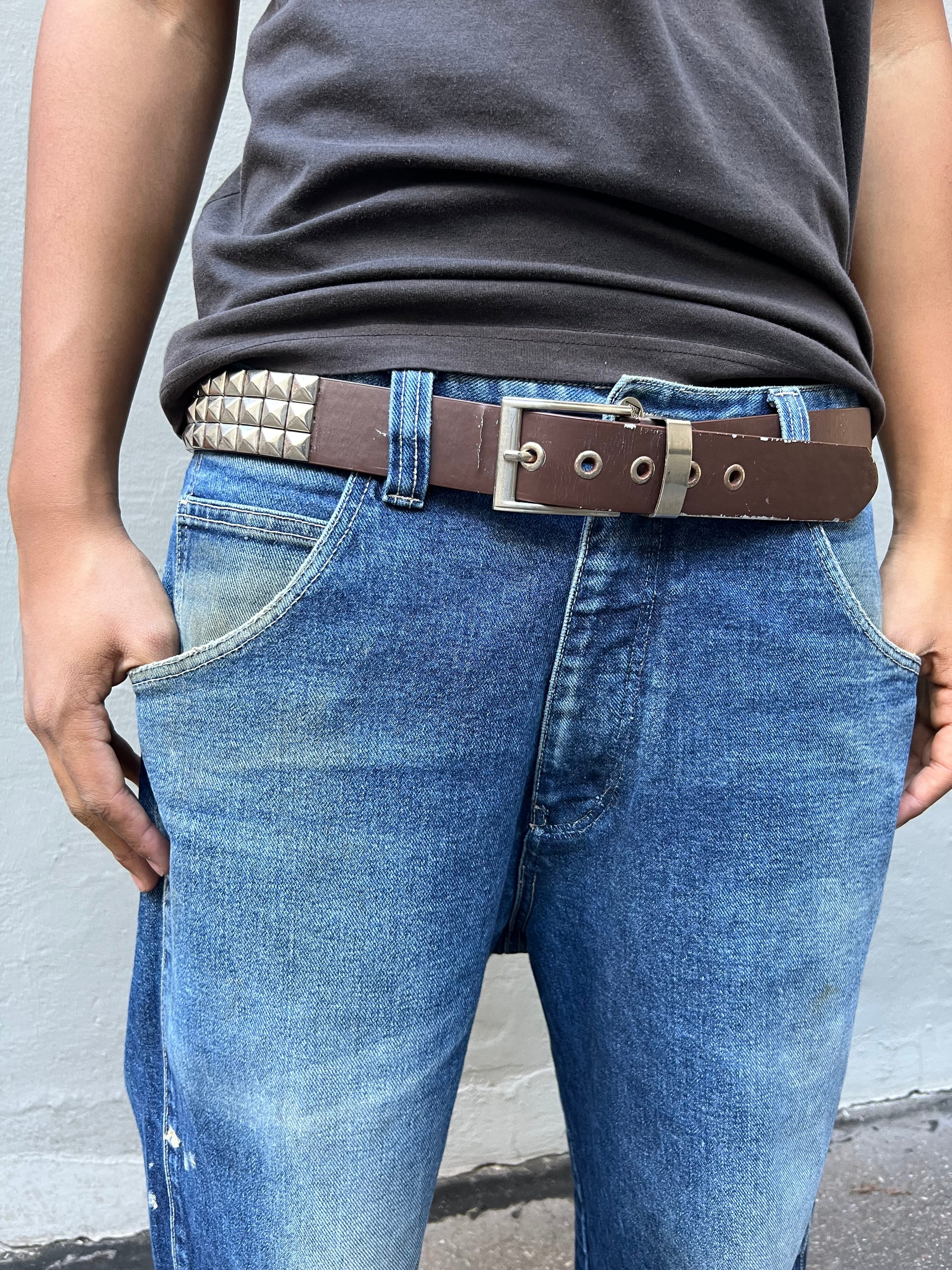 Vintage Brown Studded Belt