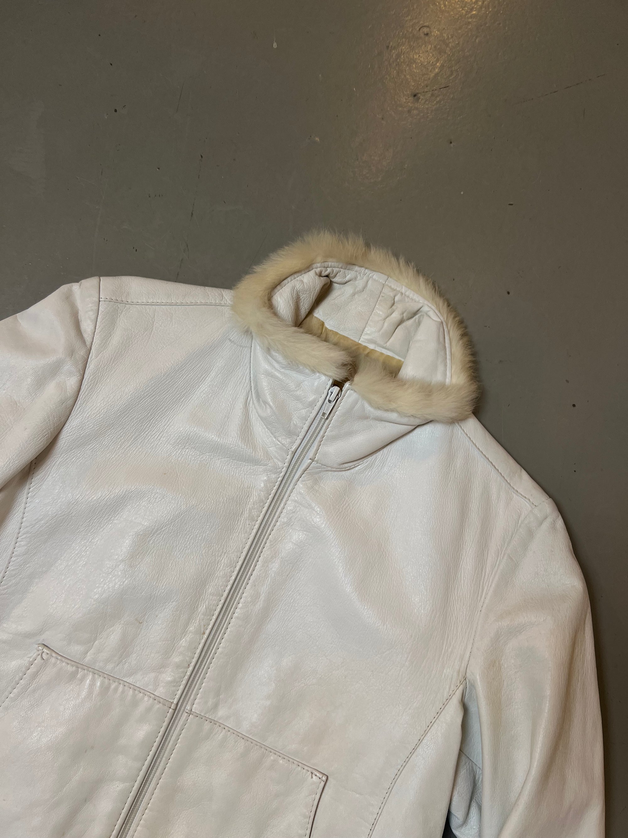 Vintage White Faux Fur Leather Jacket S/M