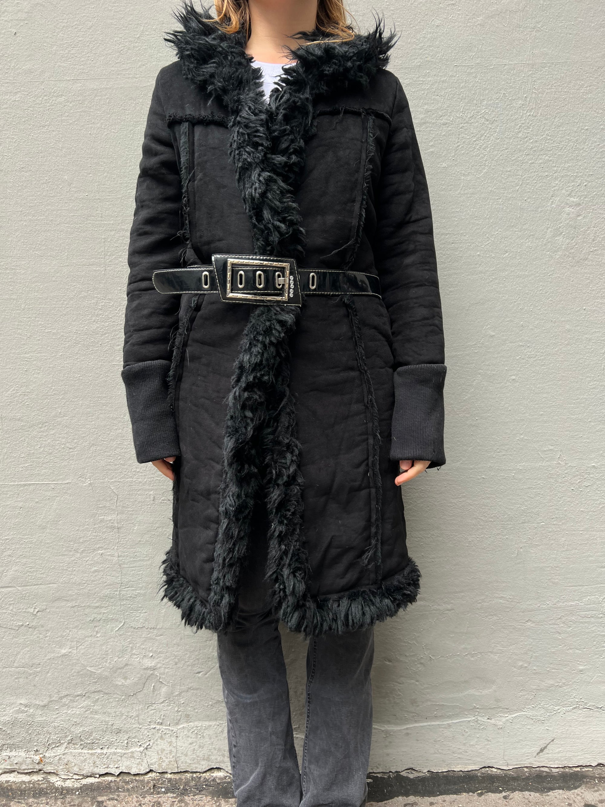 Vintage Black Faux Fur Coat M