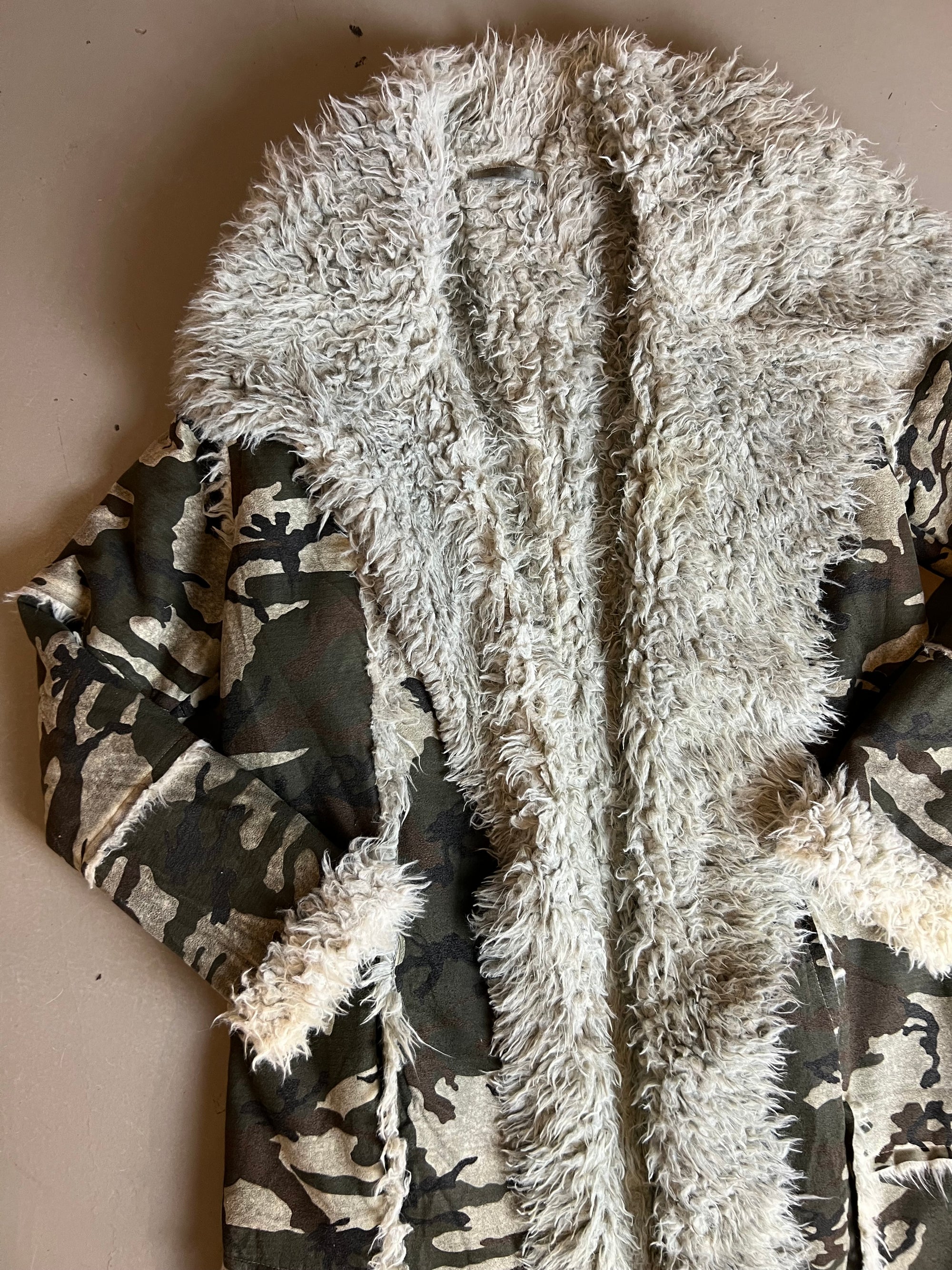 Vintage Camo Faux Fur Coat M