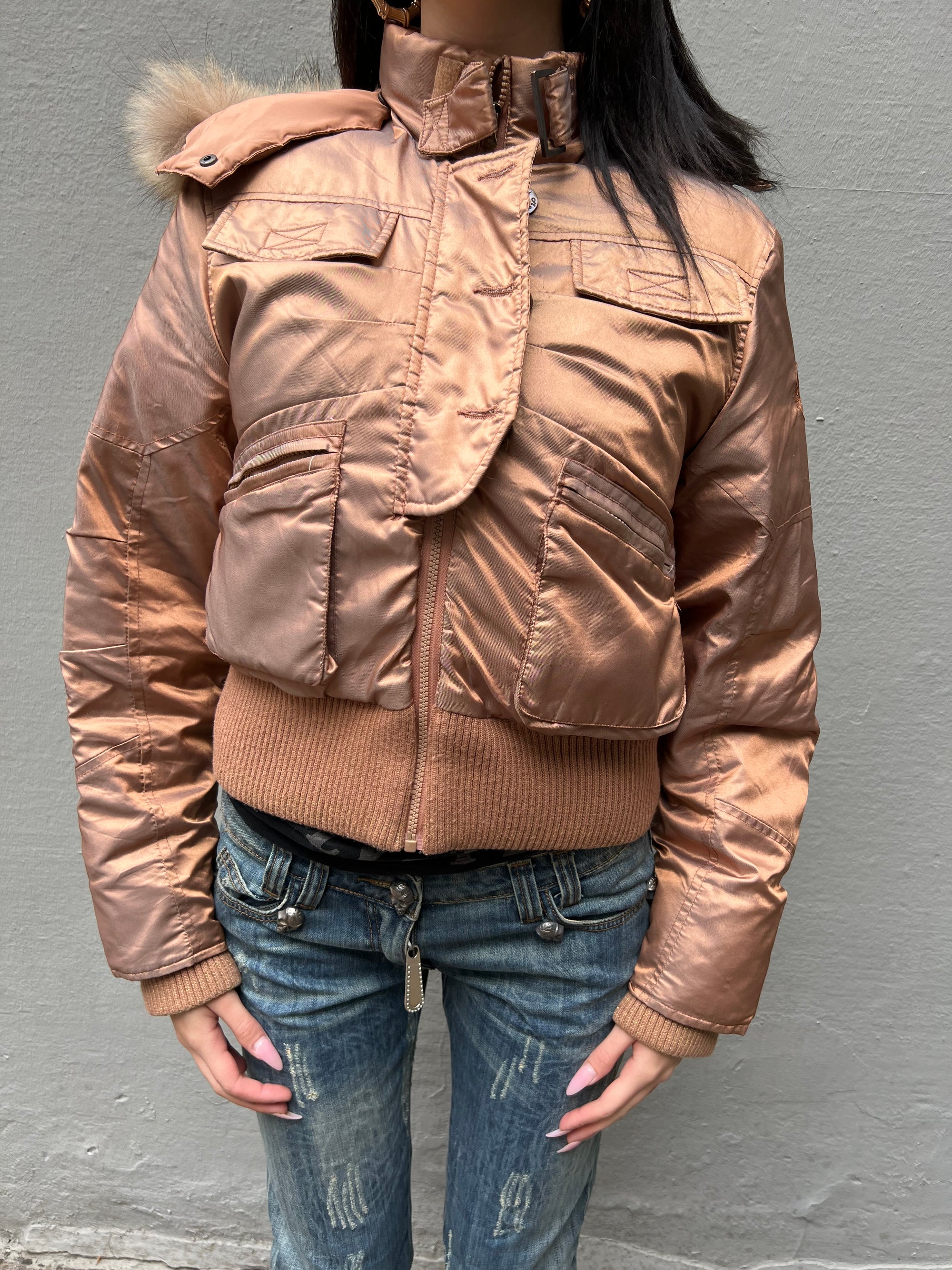 Vintage Metallic Cropped Puffer Jacket S/M