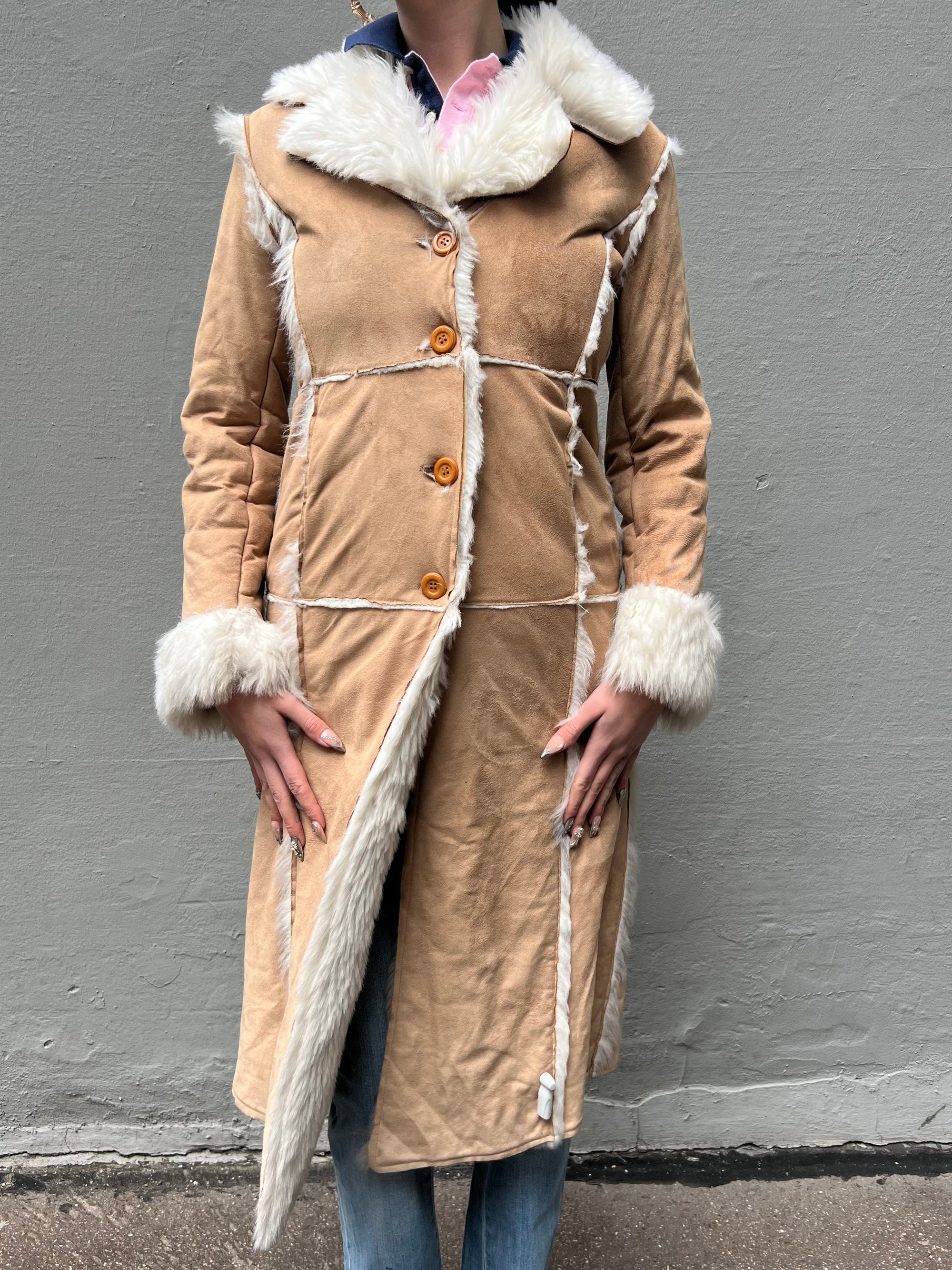 Vintage Beige Afghan Coat Faux Fur S/M