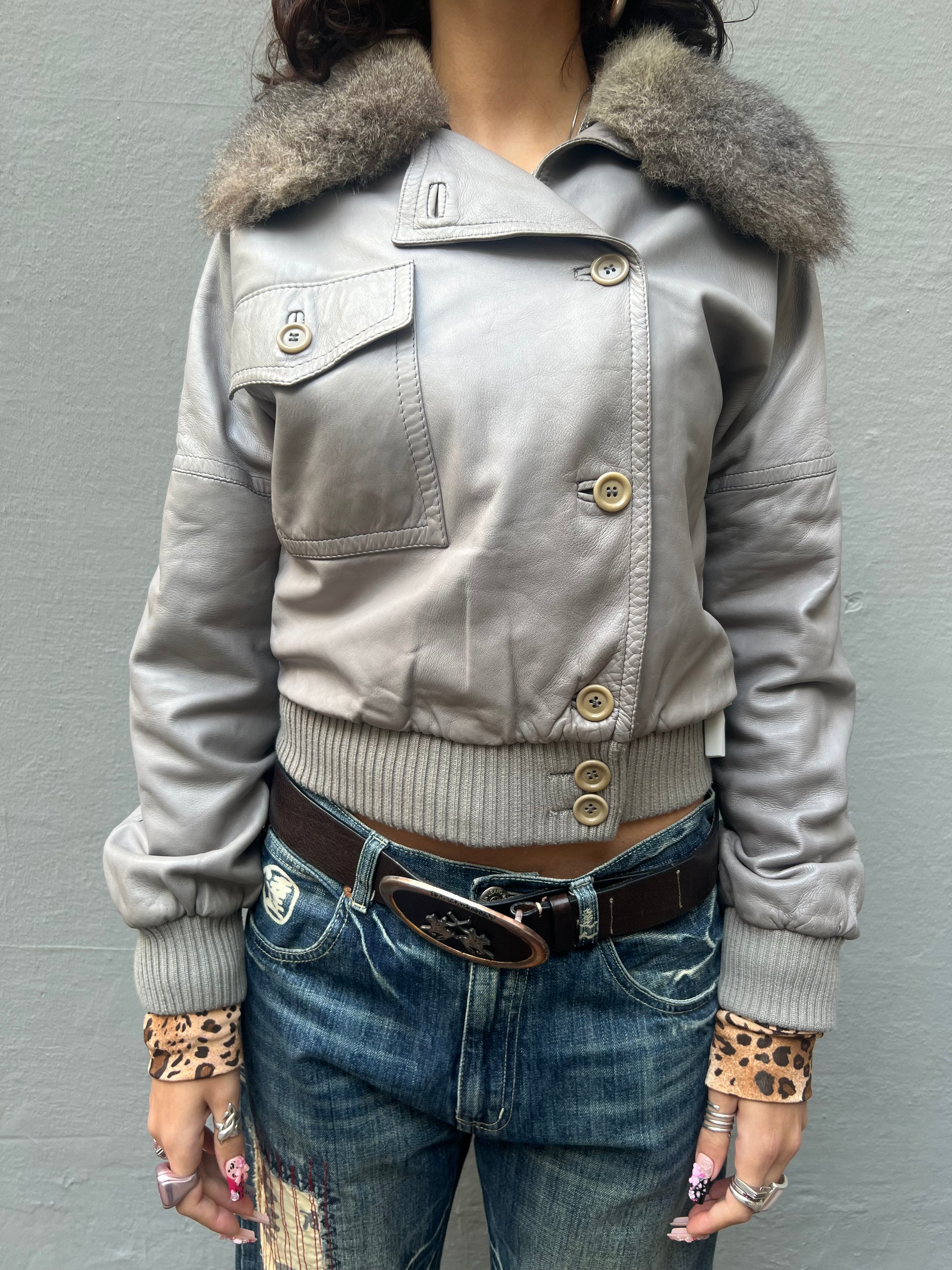 Vintage Leather/ Faux Fur Bomber Jacket S