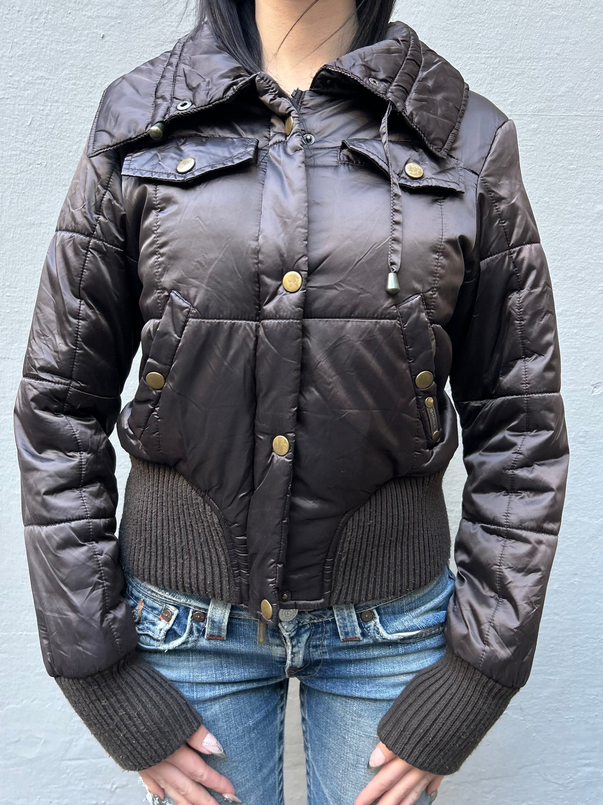 Vintage Brown Cropped Puffer Jacket S