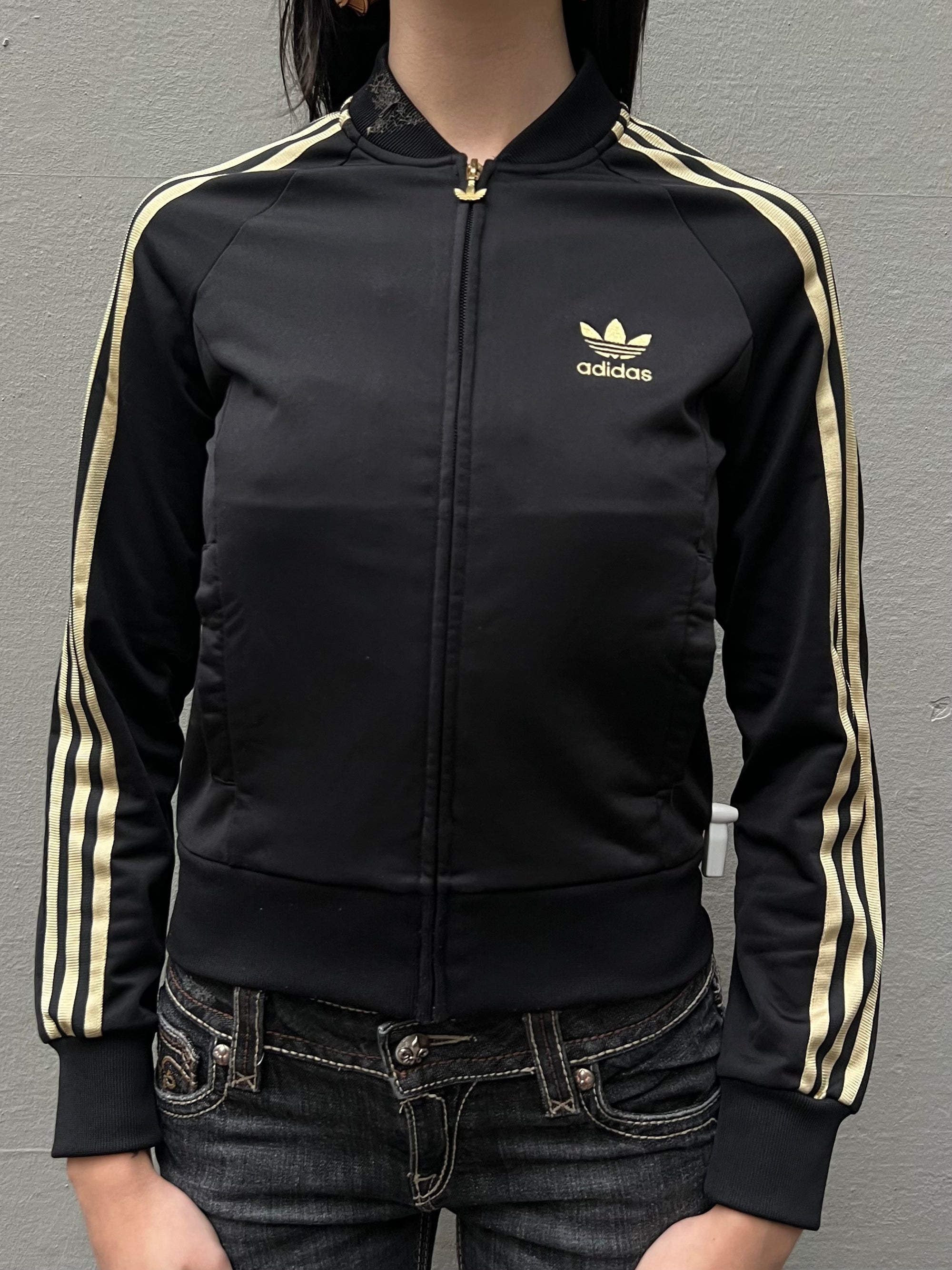 Vintage Adidas Track Jacket Black Gold S