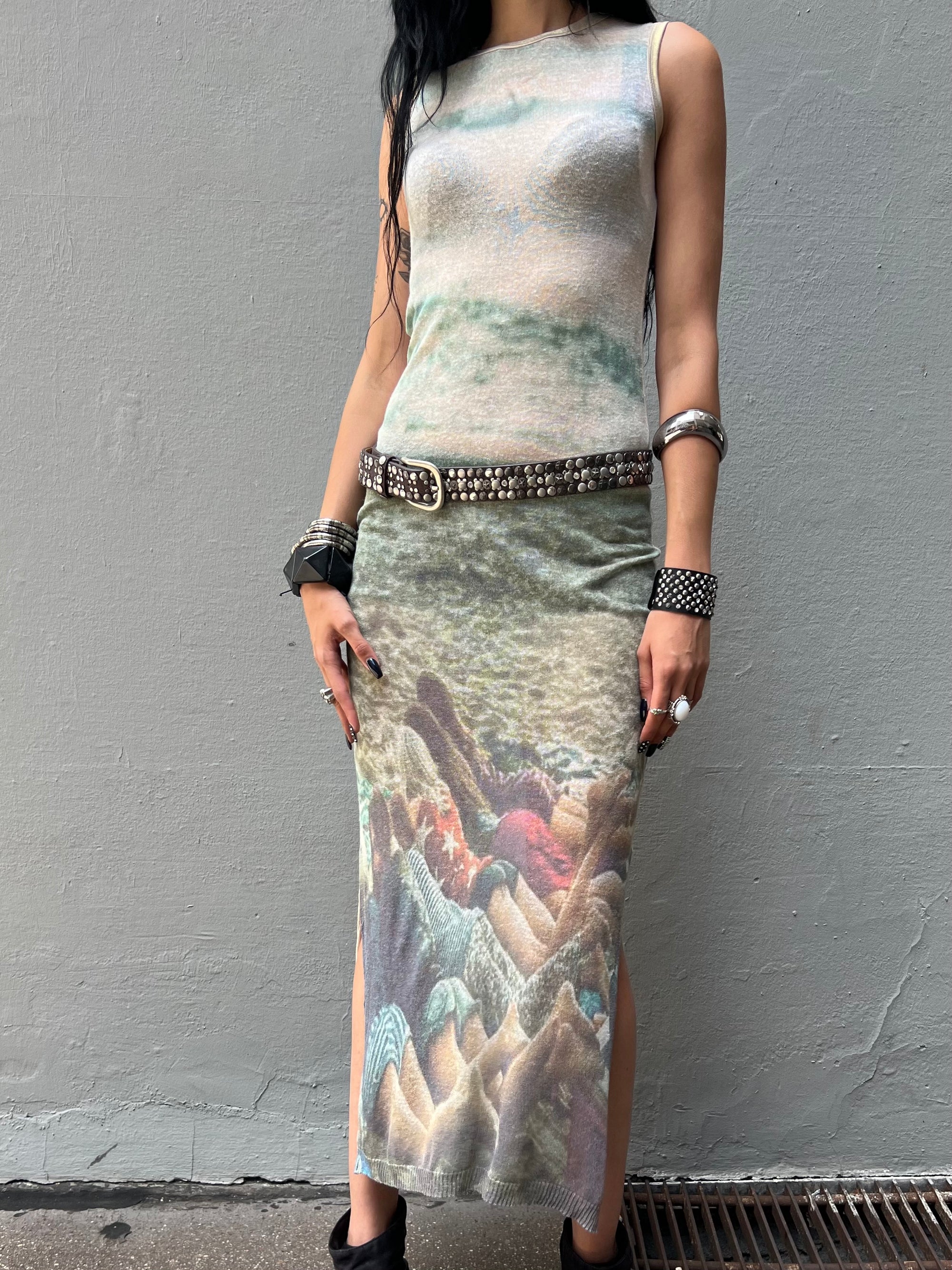 Vintage Printed Knit Beach Dress M
