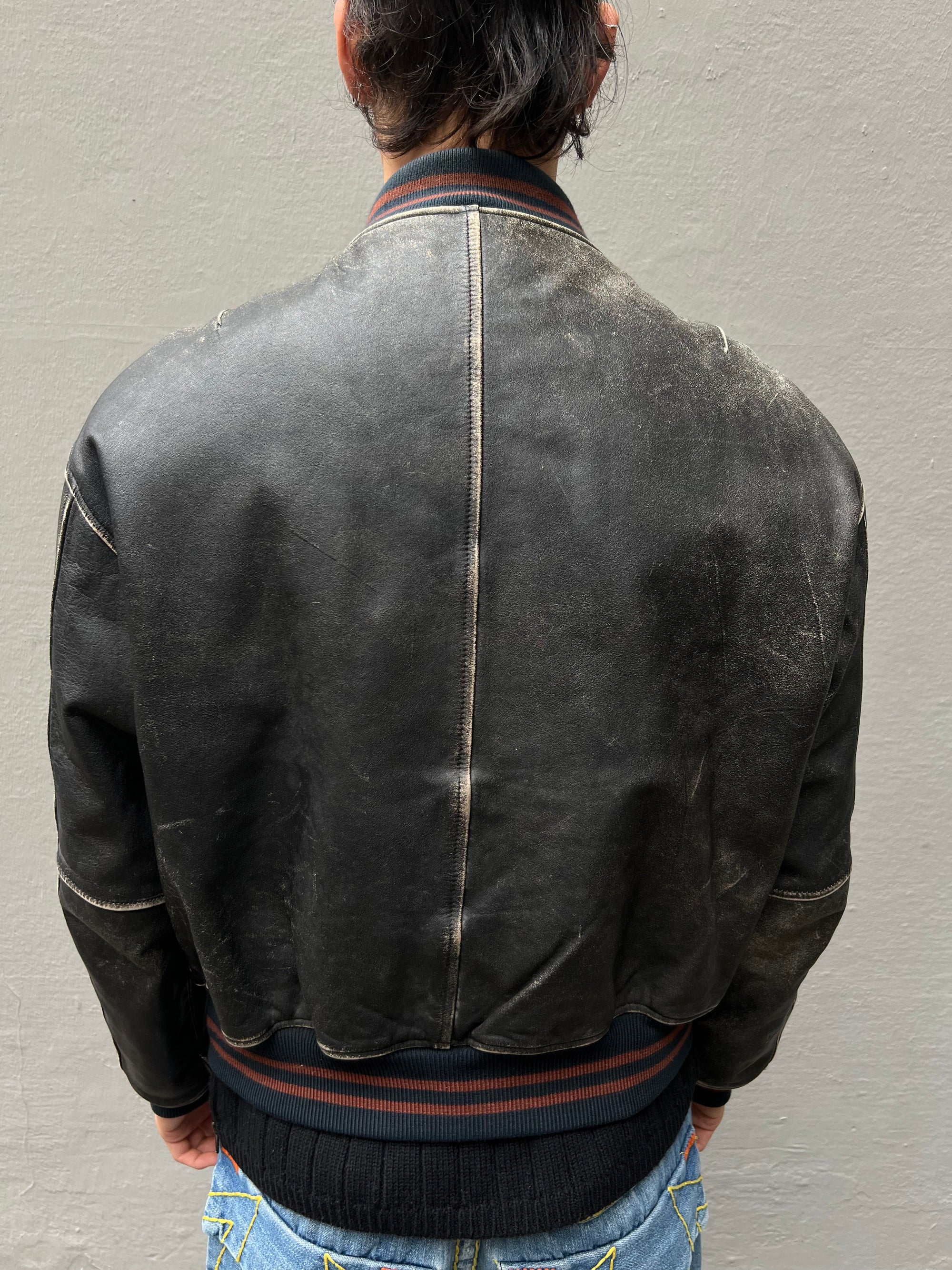 Vintage Washed College Leather Jacket M/L