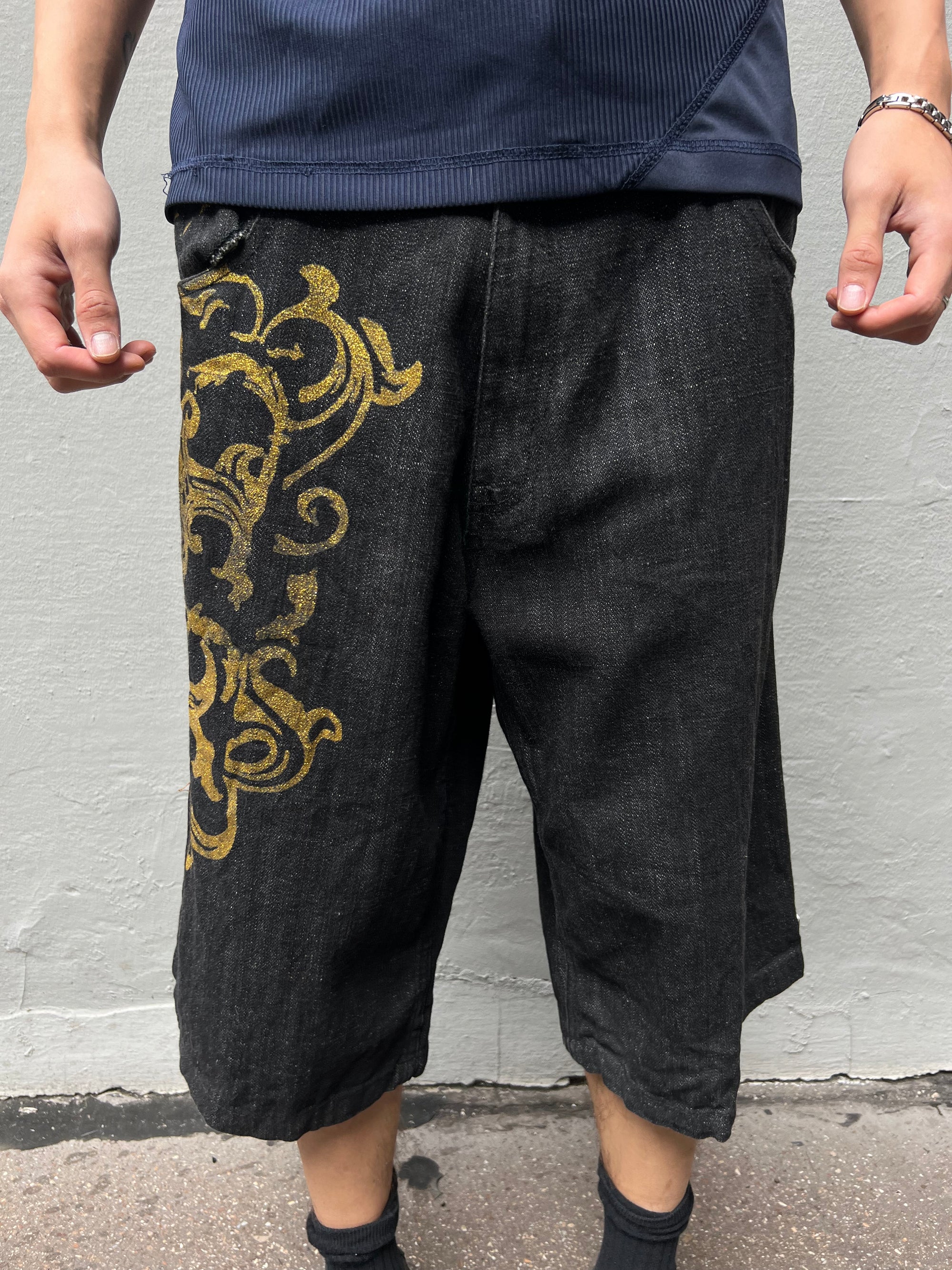 Vintage Crazy Gold Glitter Print Jorts L/XL