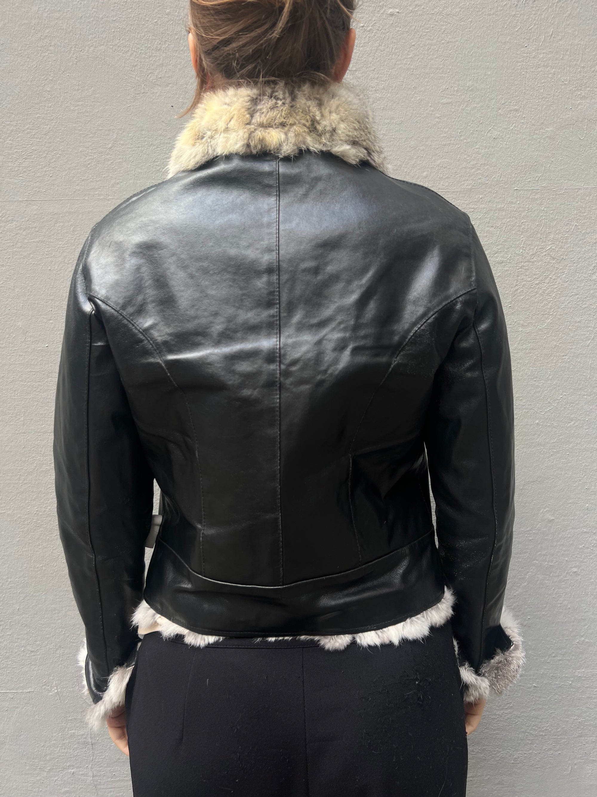 Vintage Leather Jacket with Fur Details S