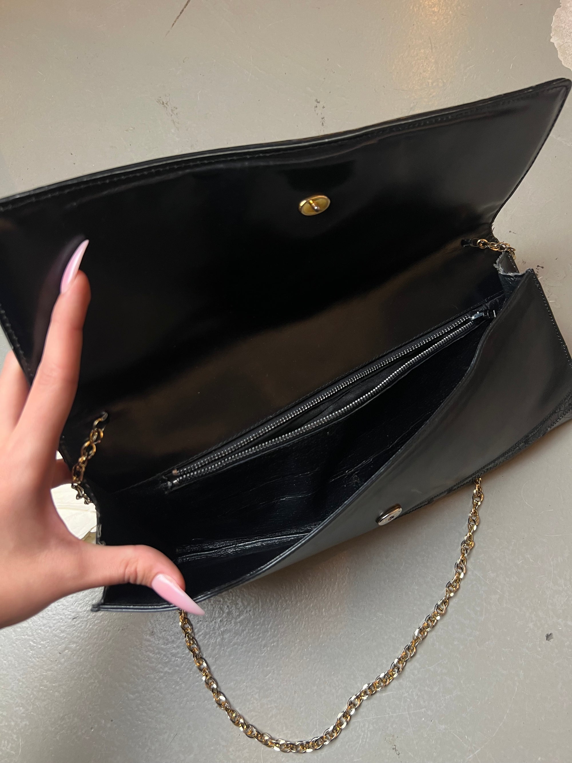 Vintage Black Clutch with Gold Straps