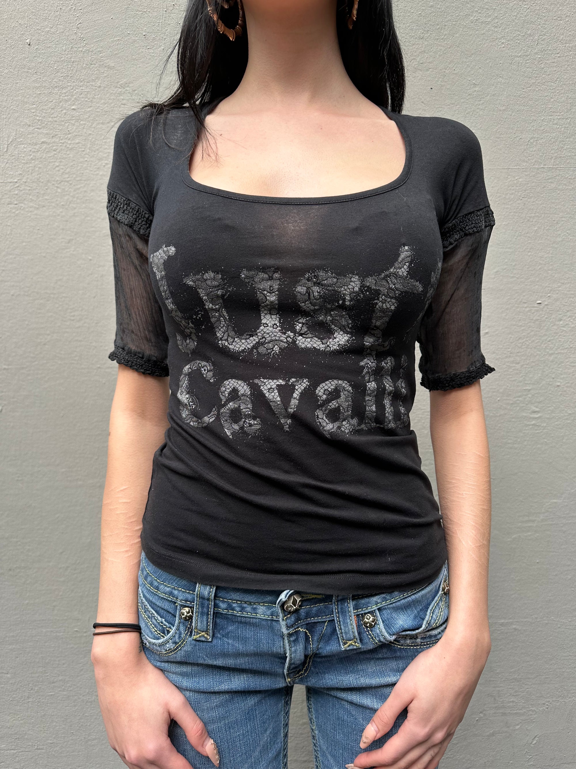 Vintage Just Cavalli Black Lace Top M