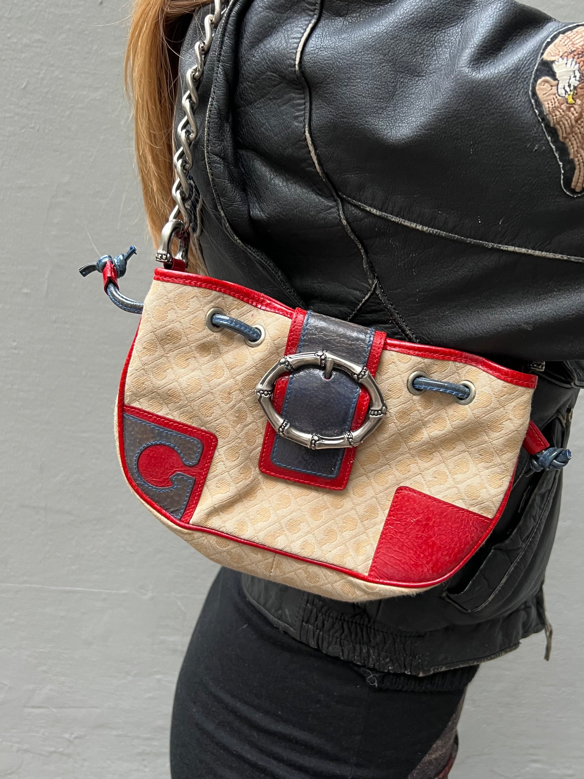 Vintage Beige Red and Blue Shoulder Bag