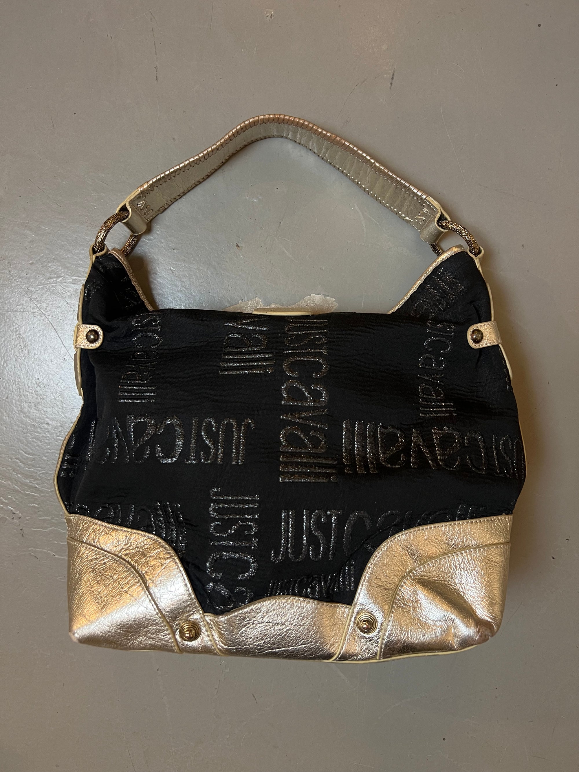 Vintage Just Cavalli Black and Gold Y2K Bag