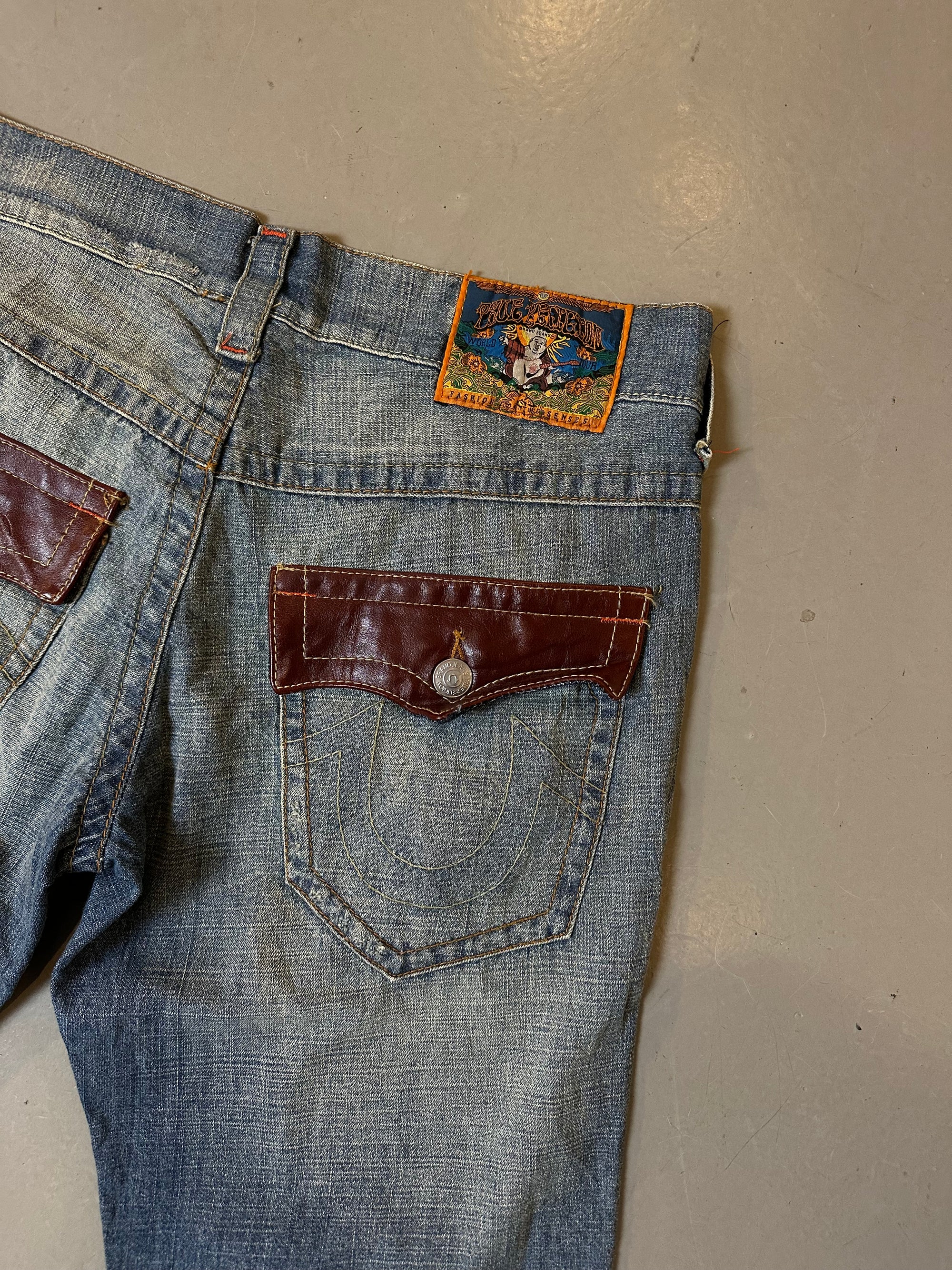 Vintage True Religion Leather Pockets Denim L