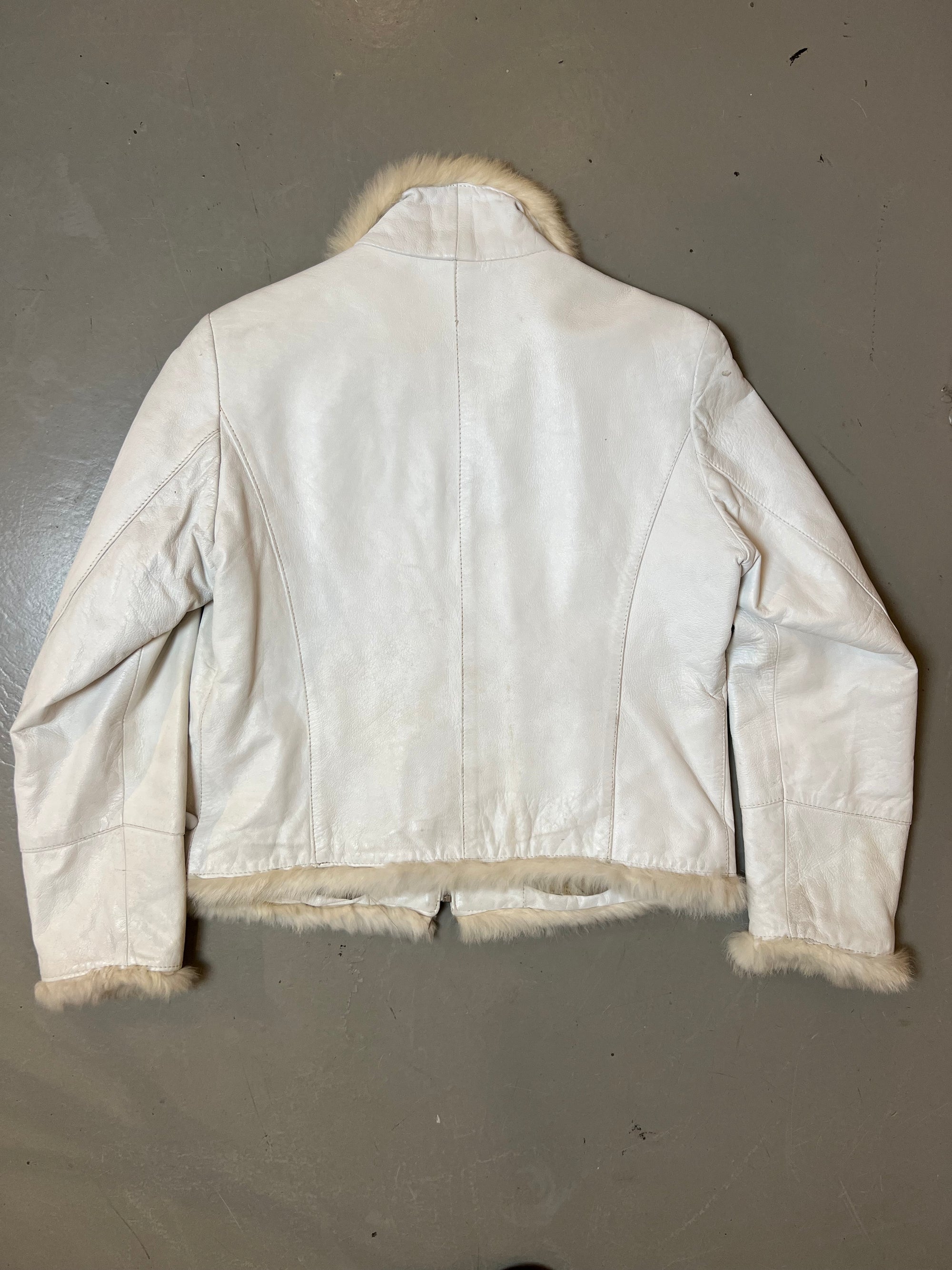 Vintage White Faux Fur Leather Jacket S/M