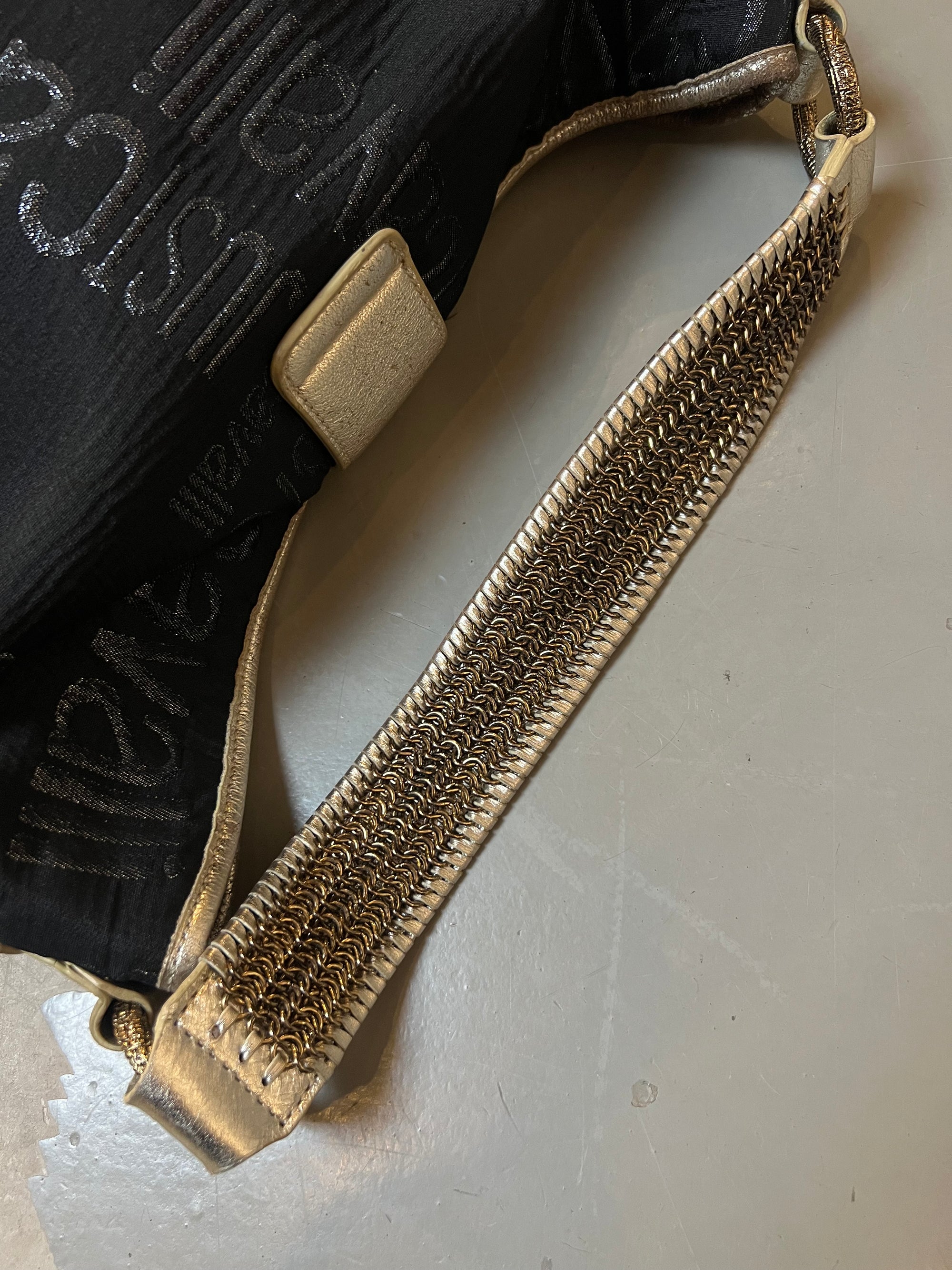 Vintage Just Cavalli Black and Gold Y2K Bag