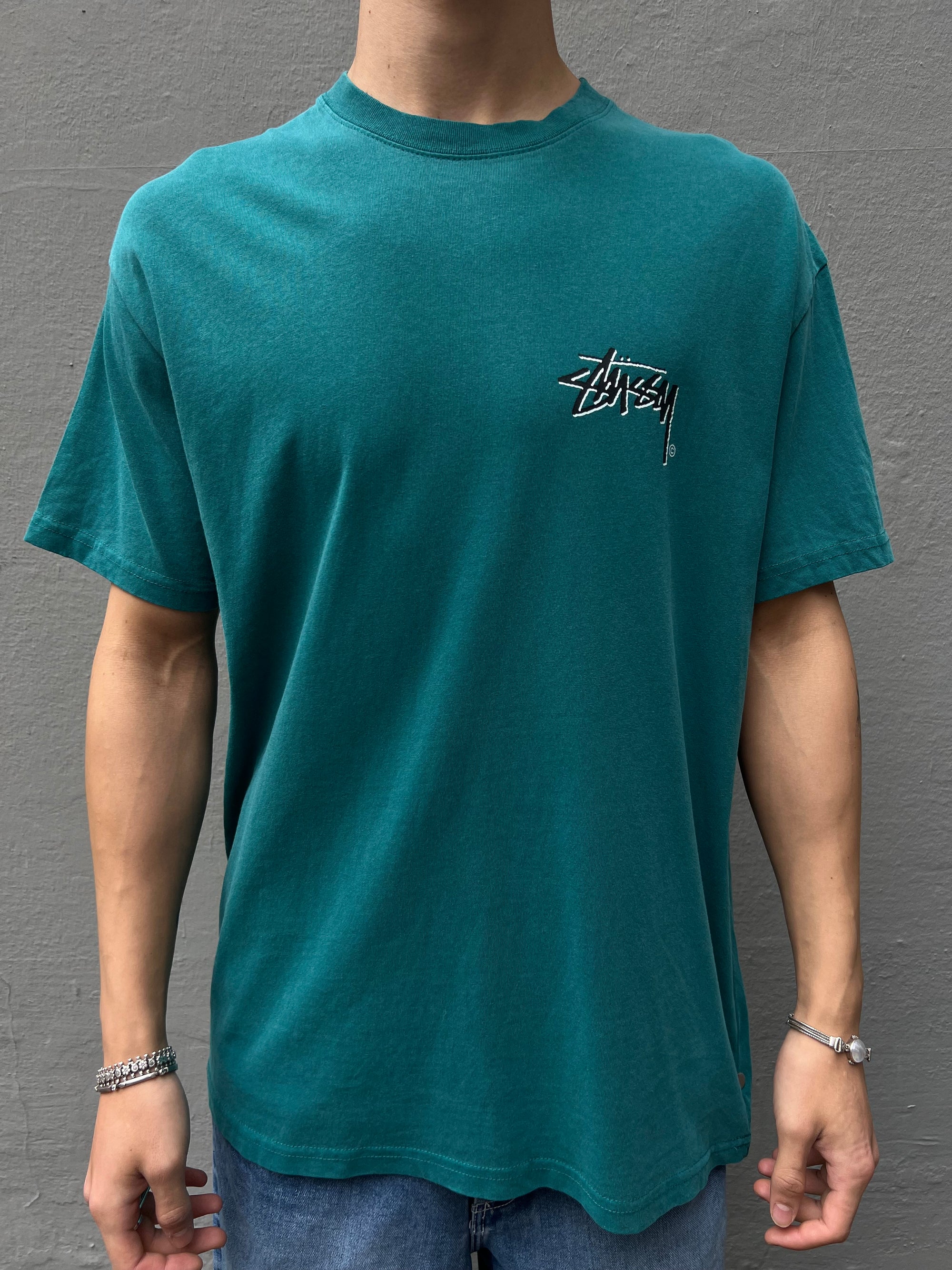 Vintage Dark Green Stüssy T-Shirt L/XL