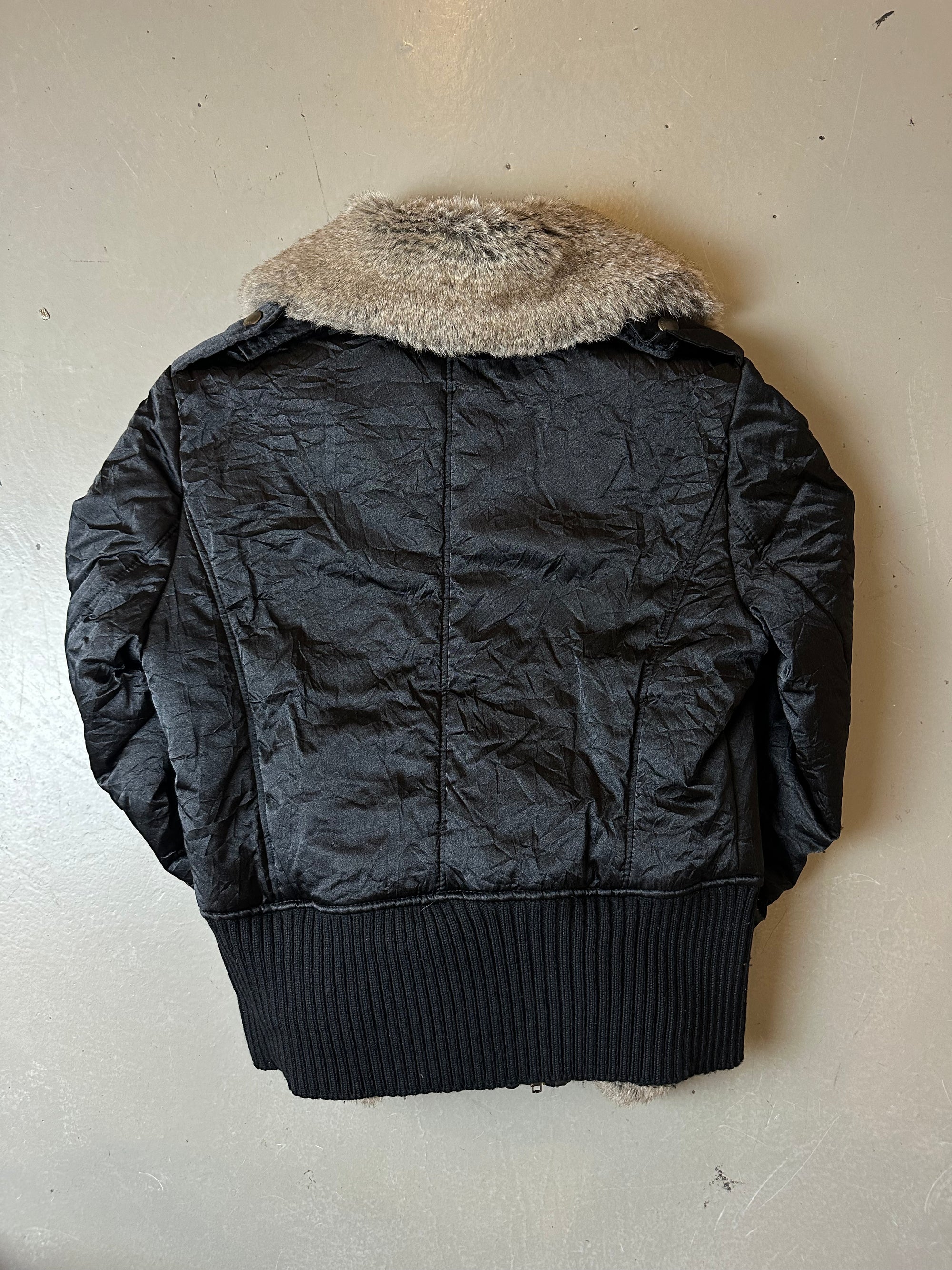 Vintage Black Puffer with Fur Jacket M