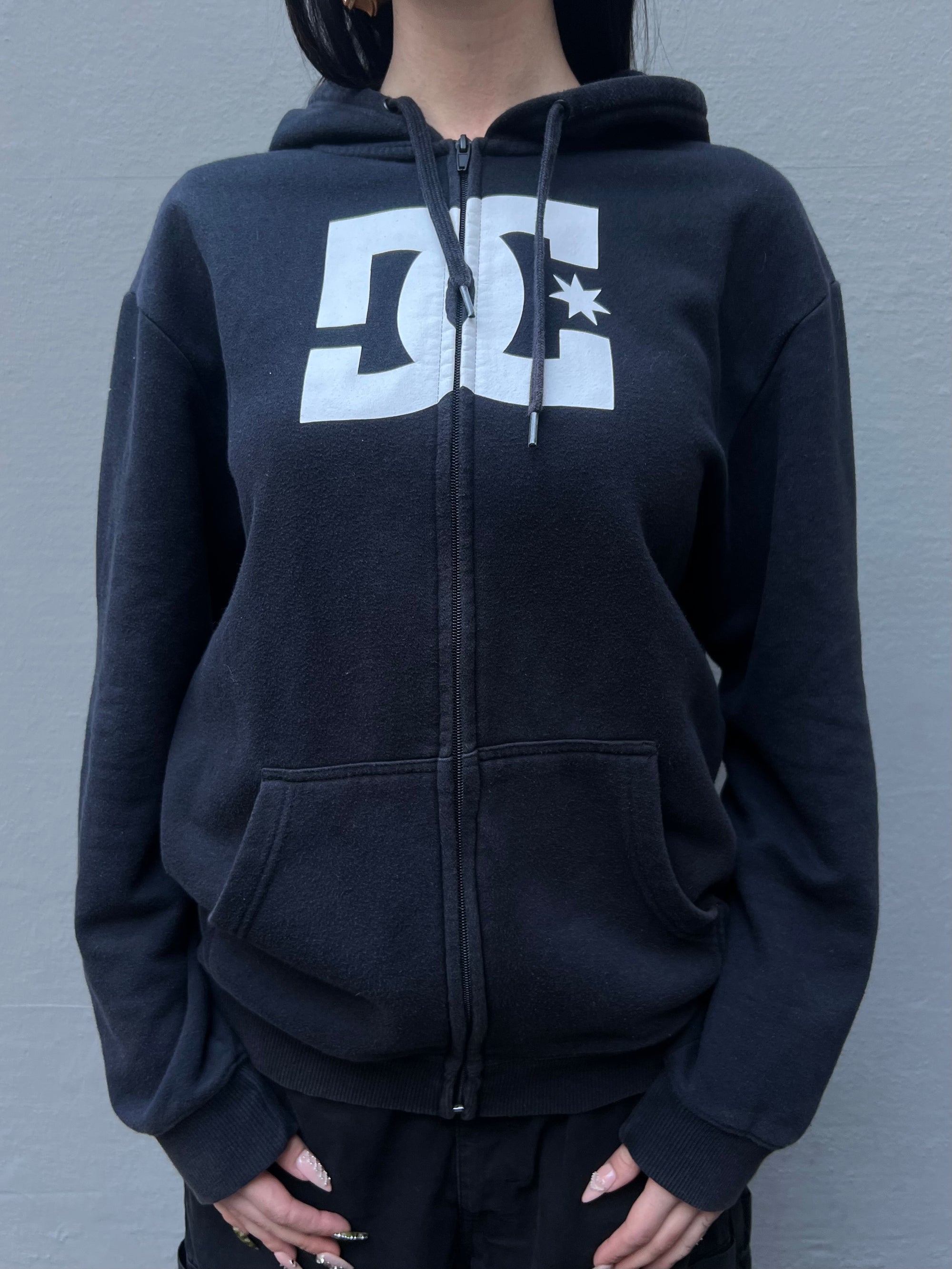 Vintage DC Black Oversized Zip Hoodie L/XL