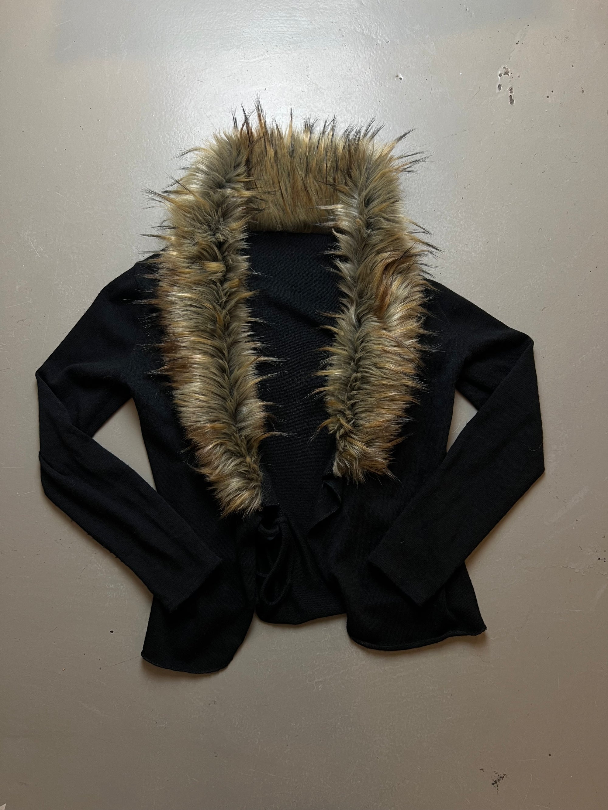 Vintage Black Faux Fur Cardigan Jacket S