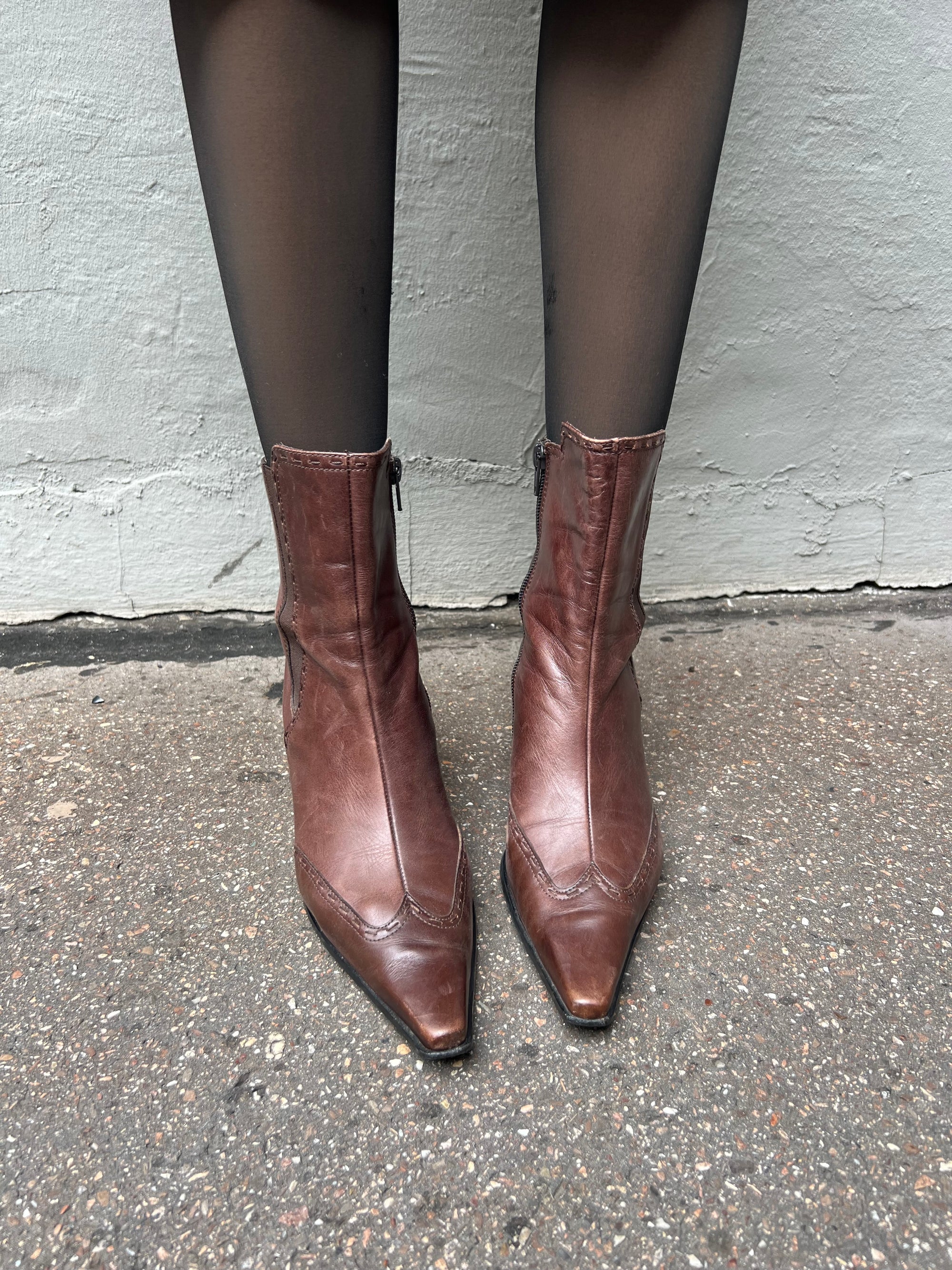 Vintage Brown Real Leather Heels 36