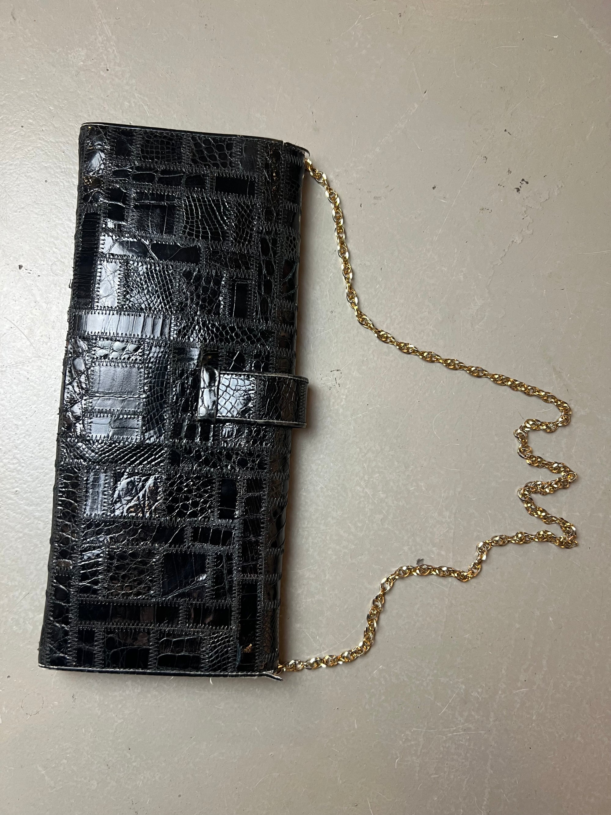 Vintage Black Clutch with Gold Straps