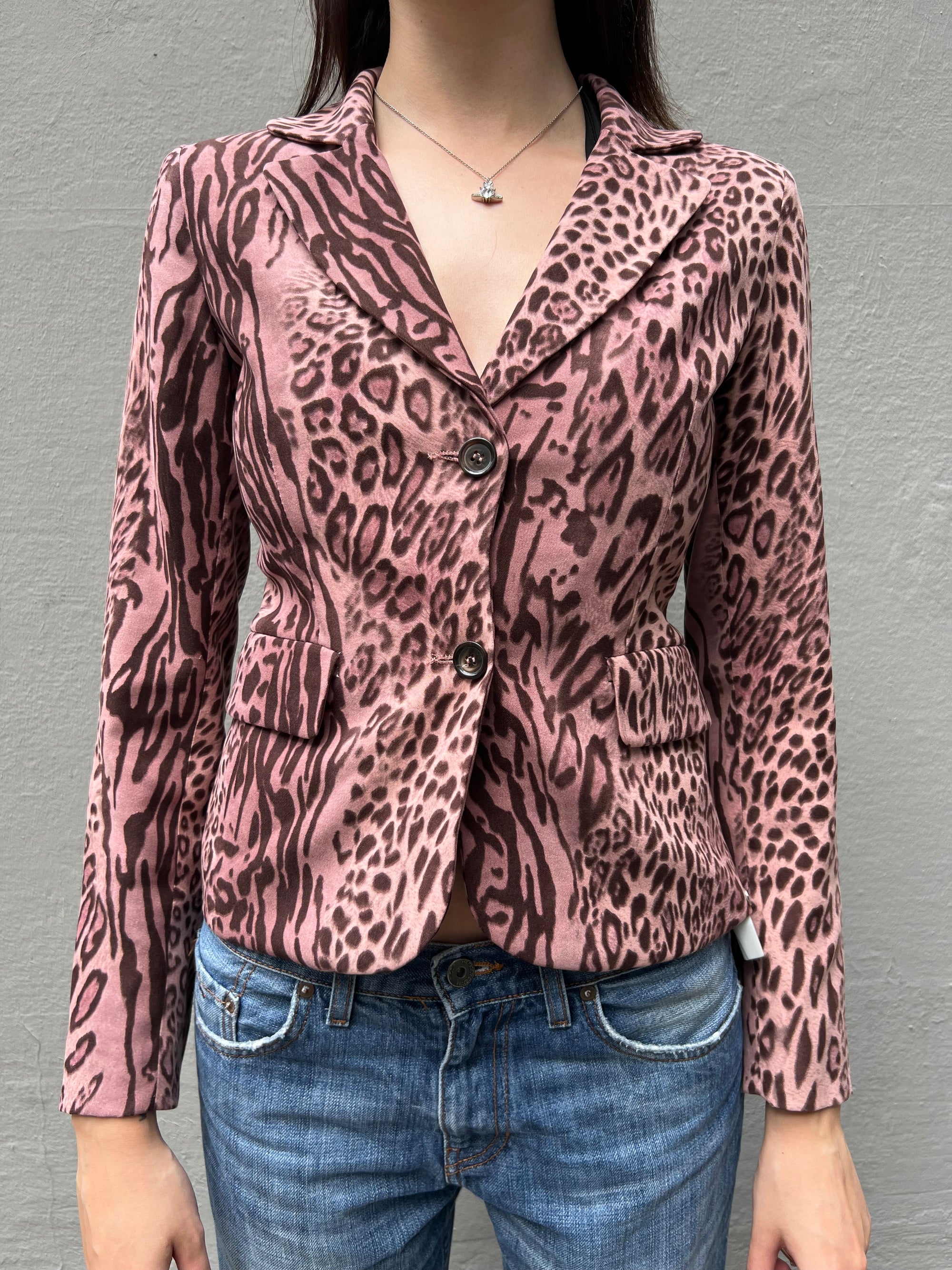 Vintage Pink Leopard Print Blazer S