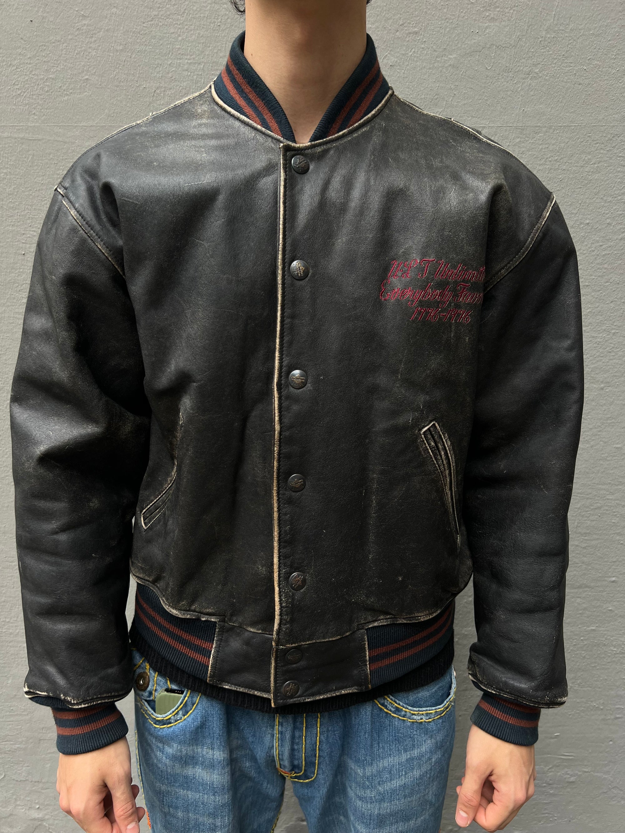 Vintage Washed College Leather Jacket M/L