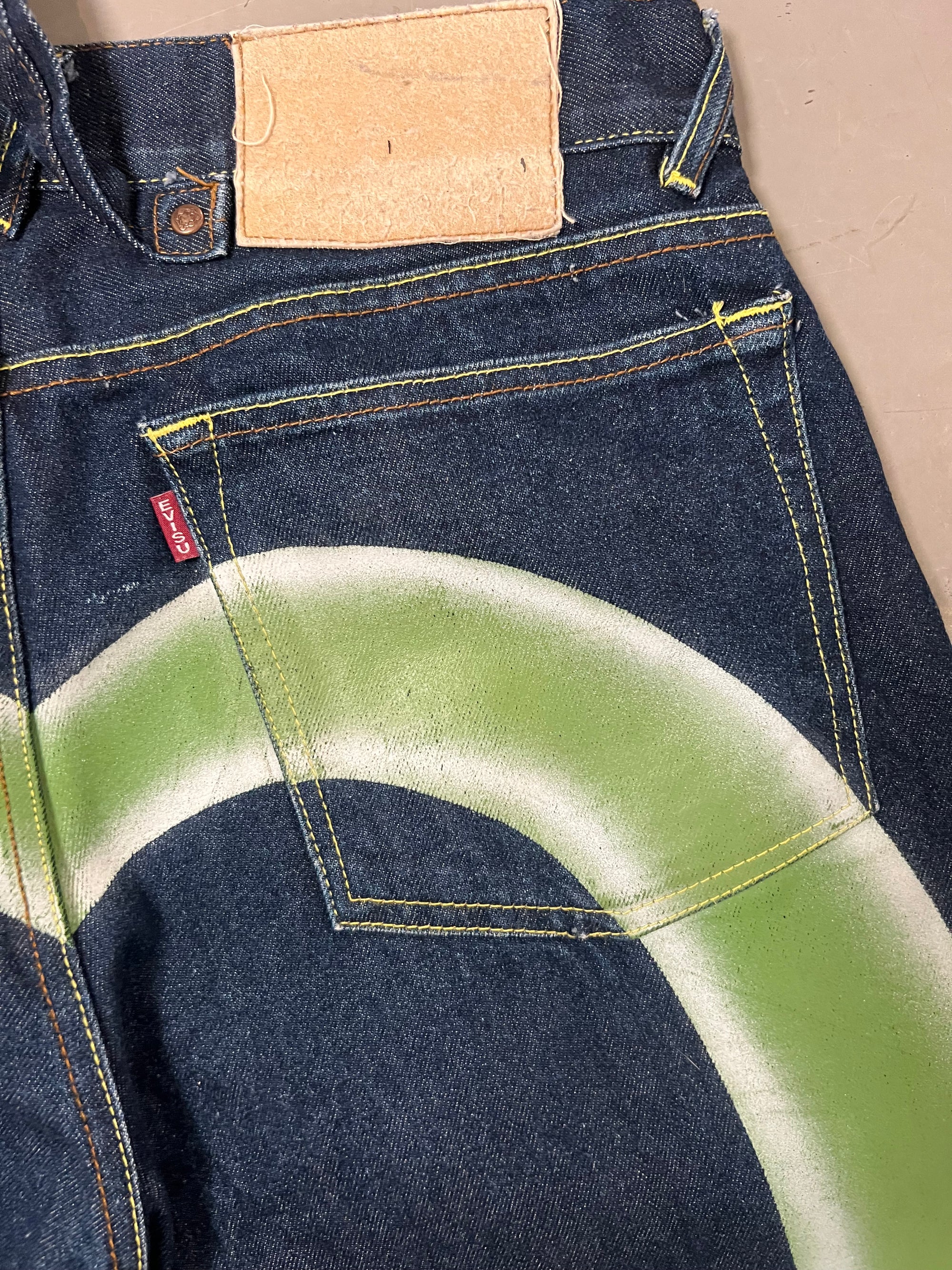 Vintage Evisu Denim Green Print M