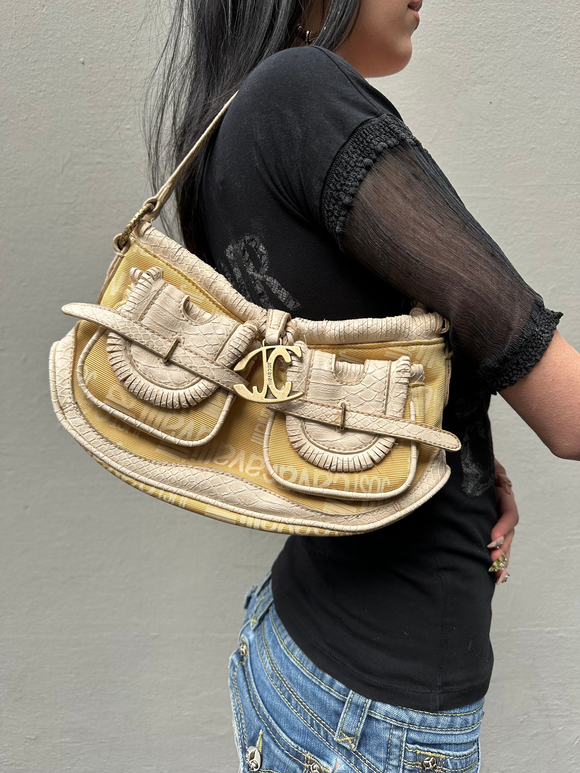 Vintage Just Cavalli White/Gold Shoulder Bag