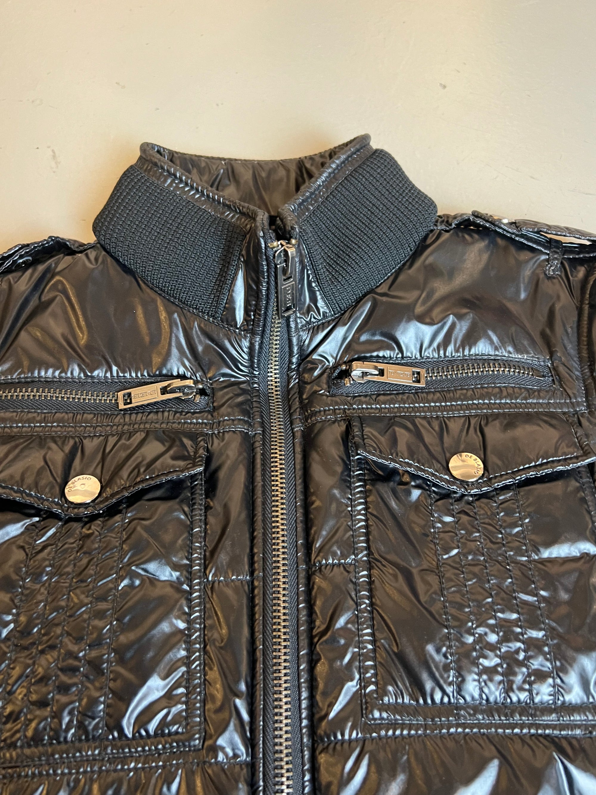 Vintage Y2K Puffer Jacket Black Multi Pocket M/L