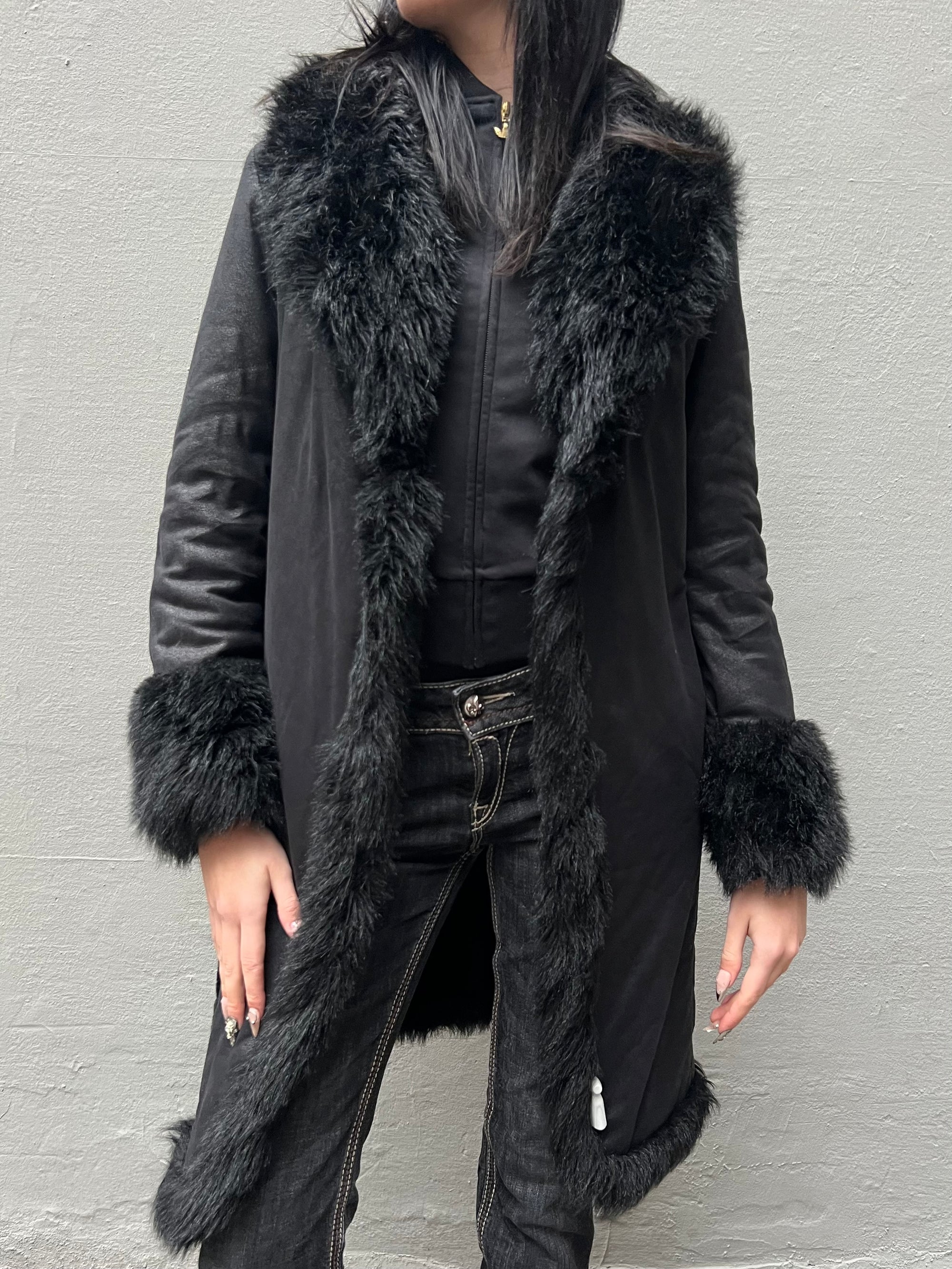 Vintage Black Faux Fur Coat S/M