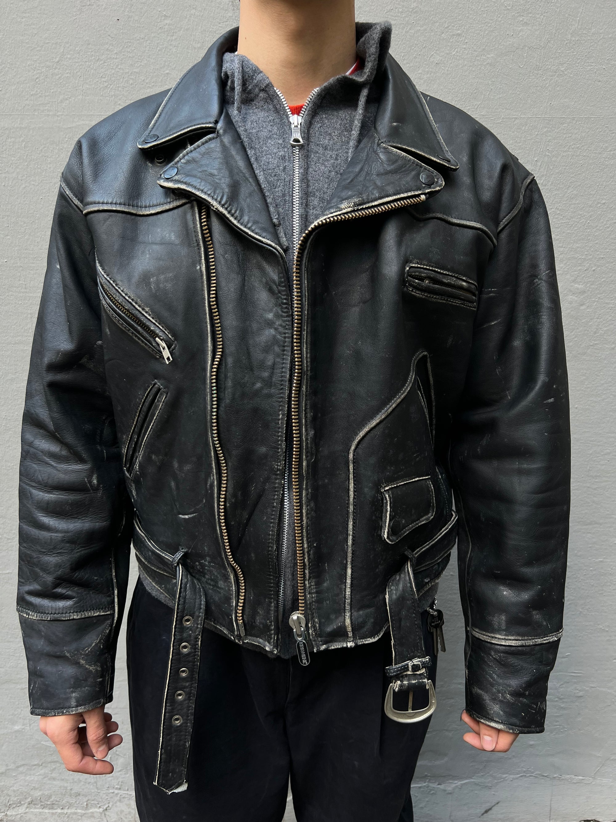 Vintage Black Biker Leather Jacket M/L