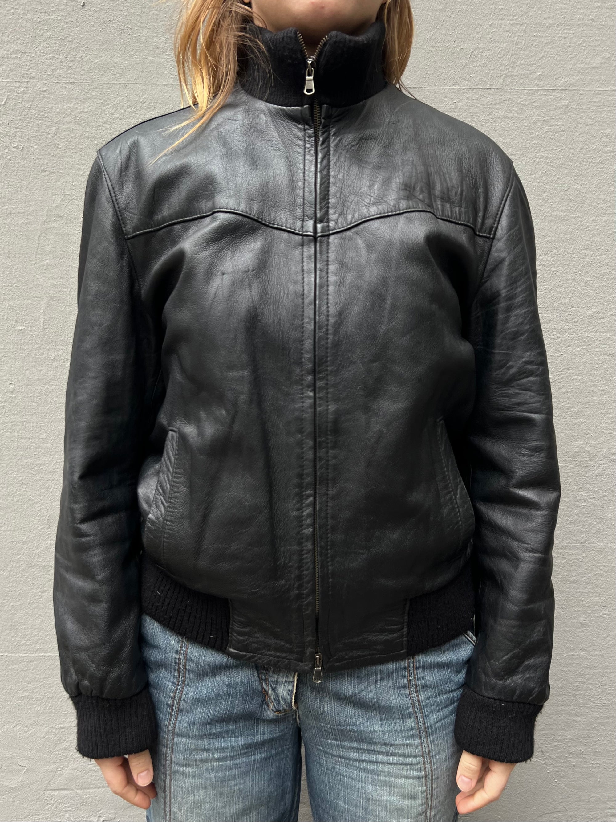 Vintage Black Bomber Leather Jacket M/L