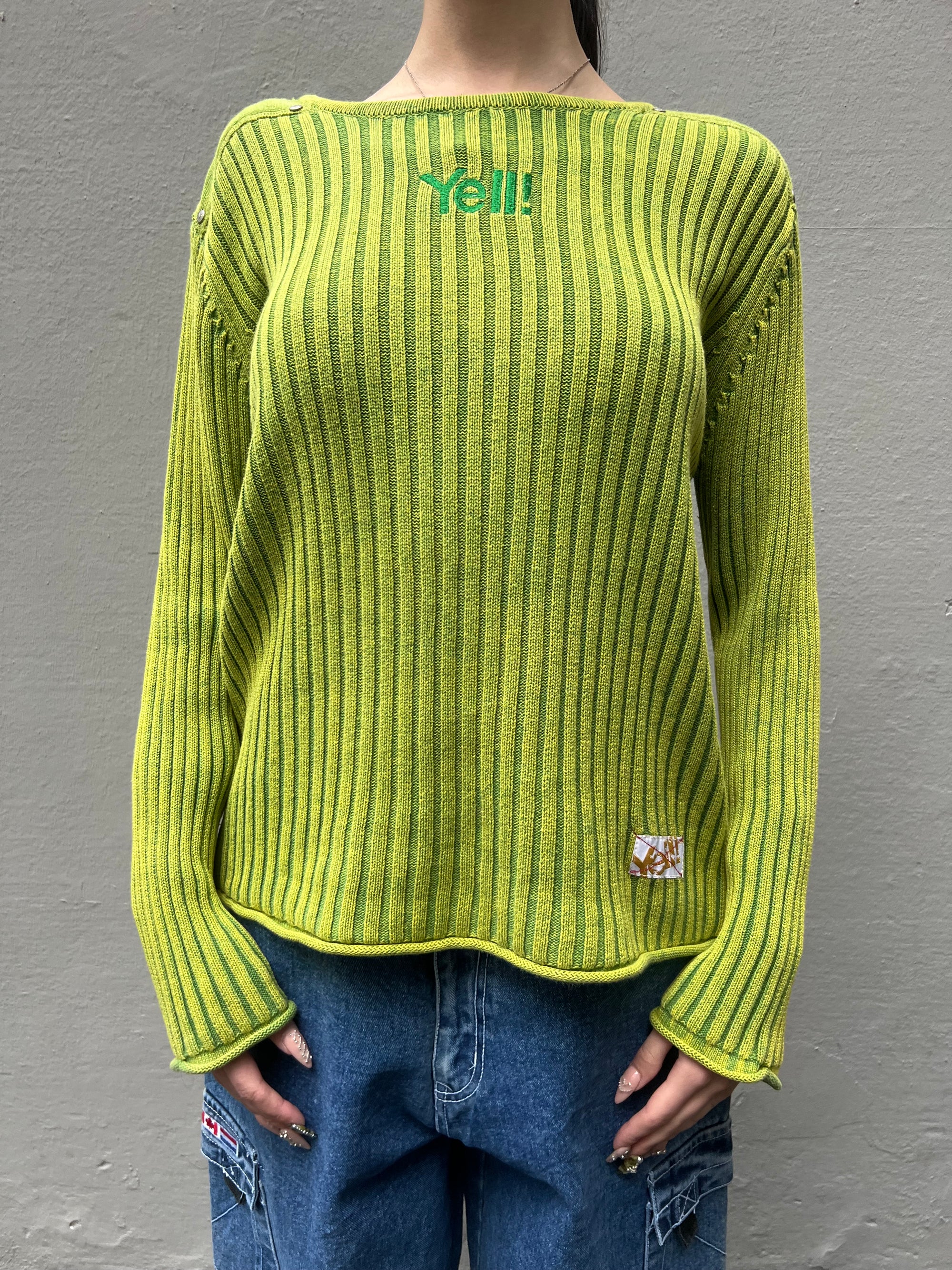 Vintage Green Yell! Oversized Knit Sweater L