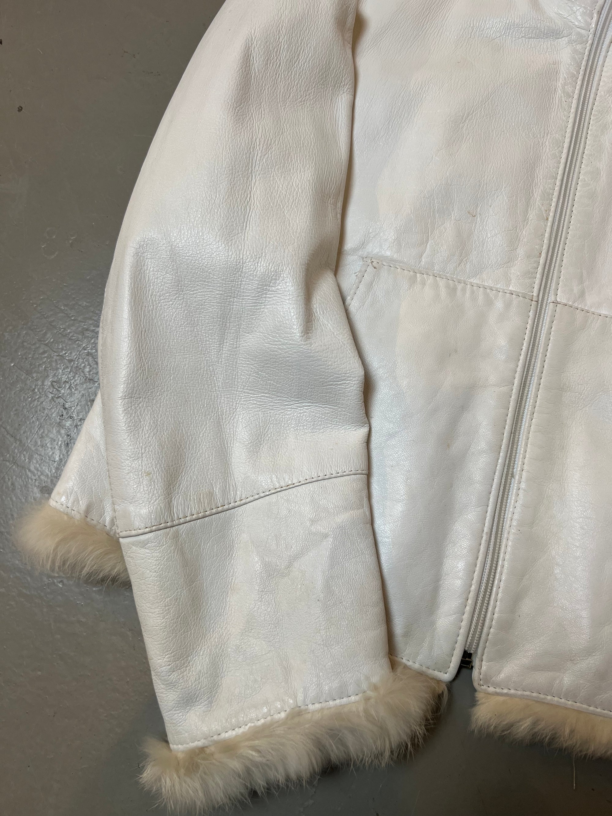 Vintage White Faux Fur Leather Jacket S/M