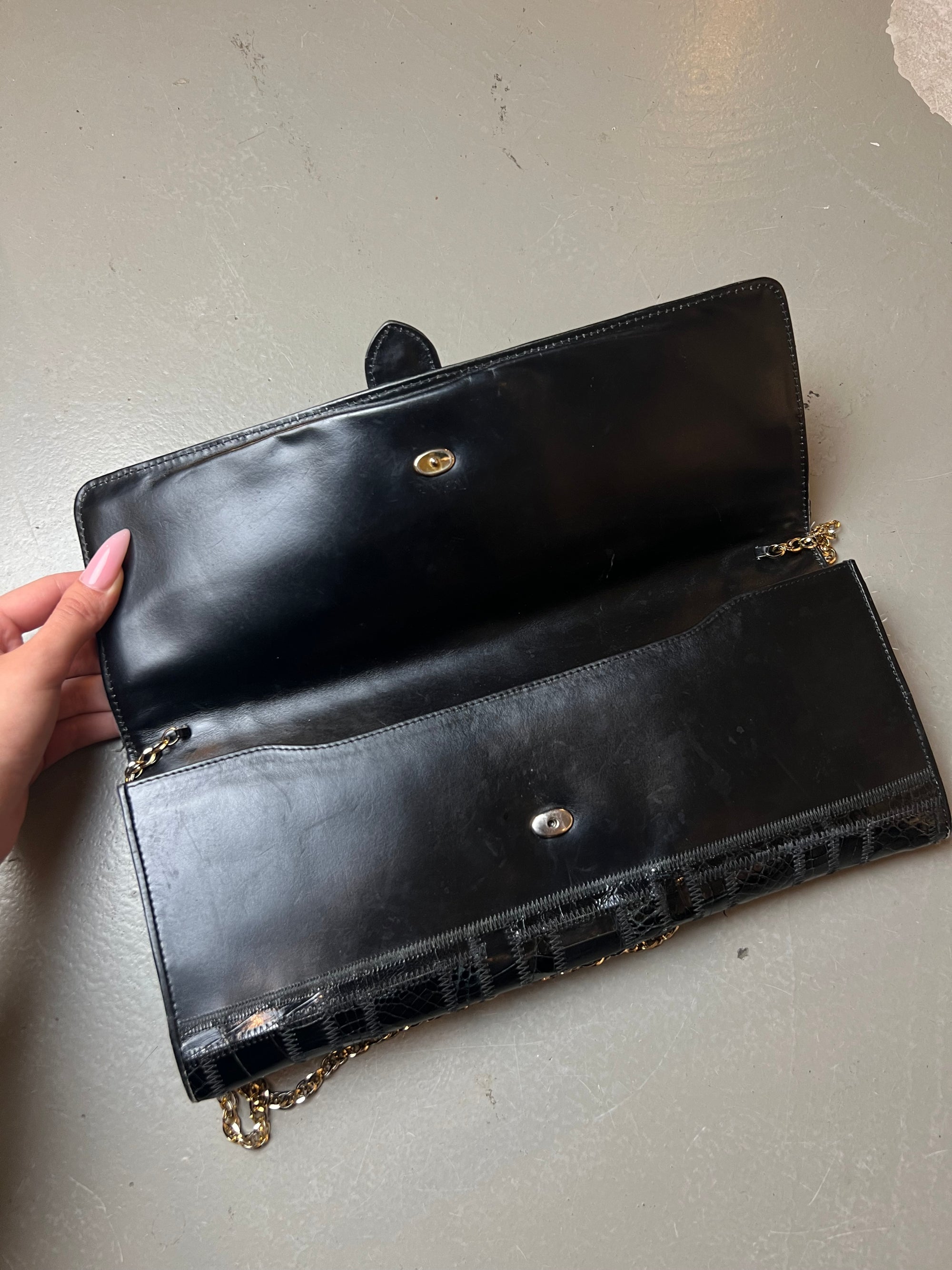 Vintage Black Clutch with Gold Straps