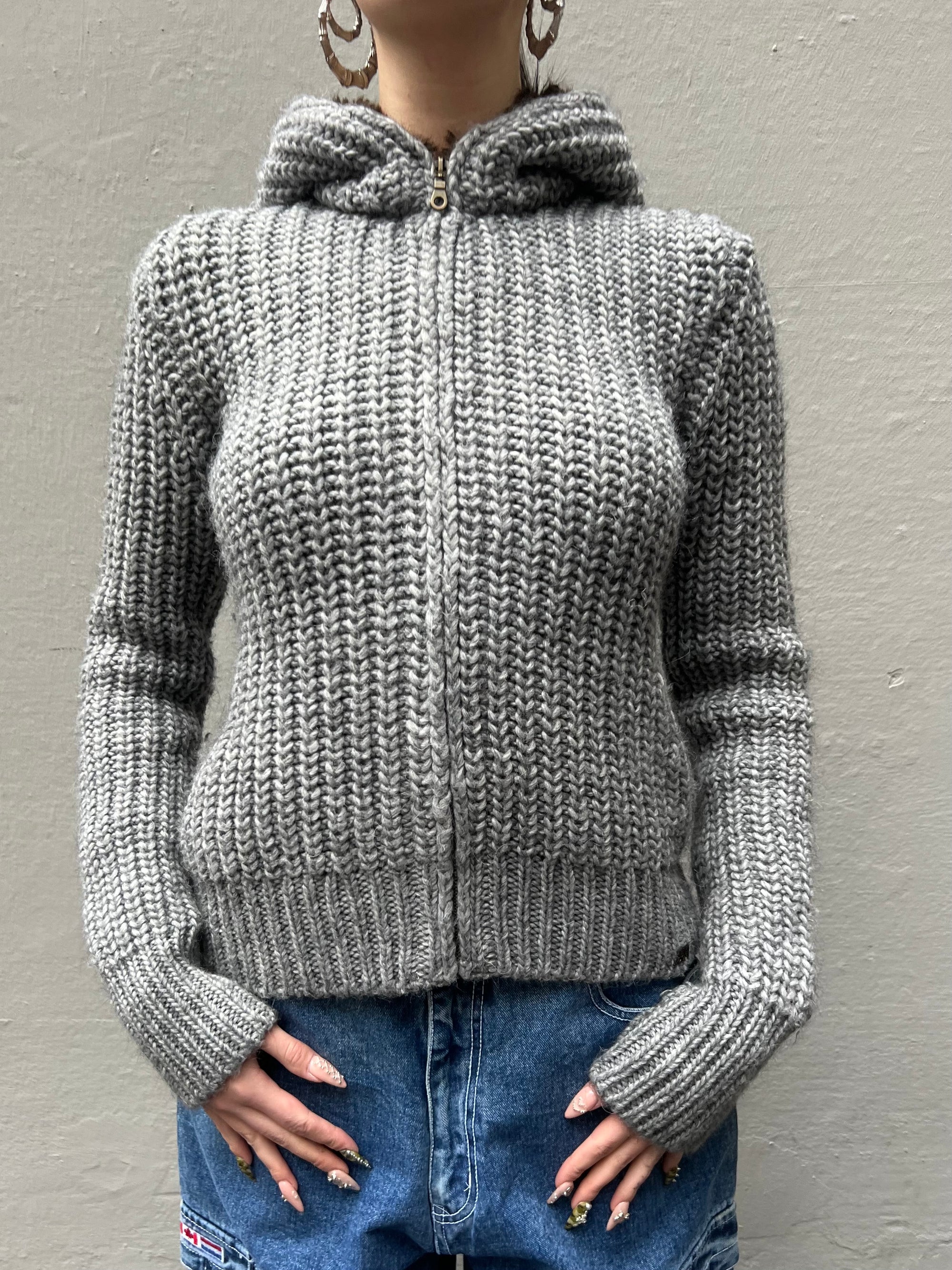 Vintage Miss Sixty Grey Knit Zip S/M