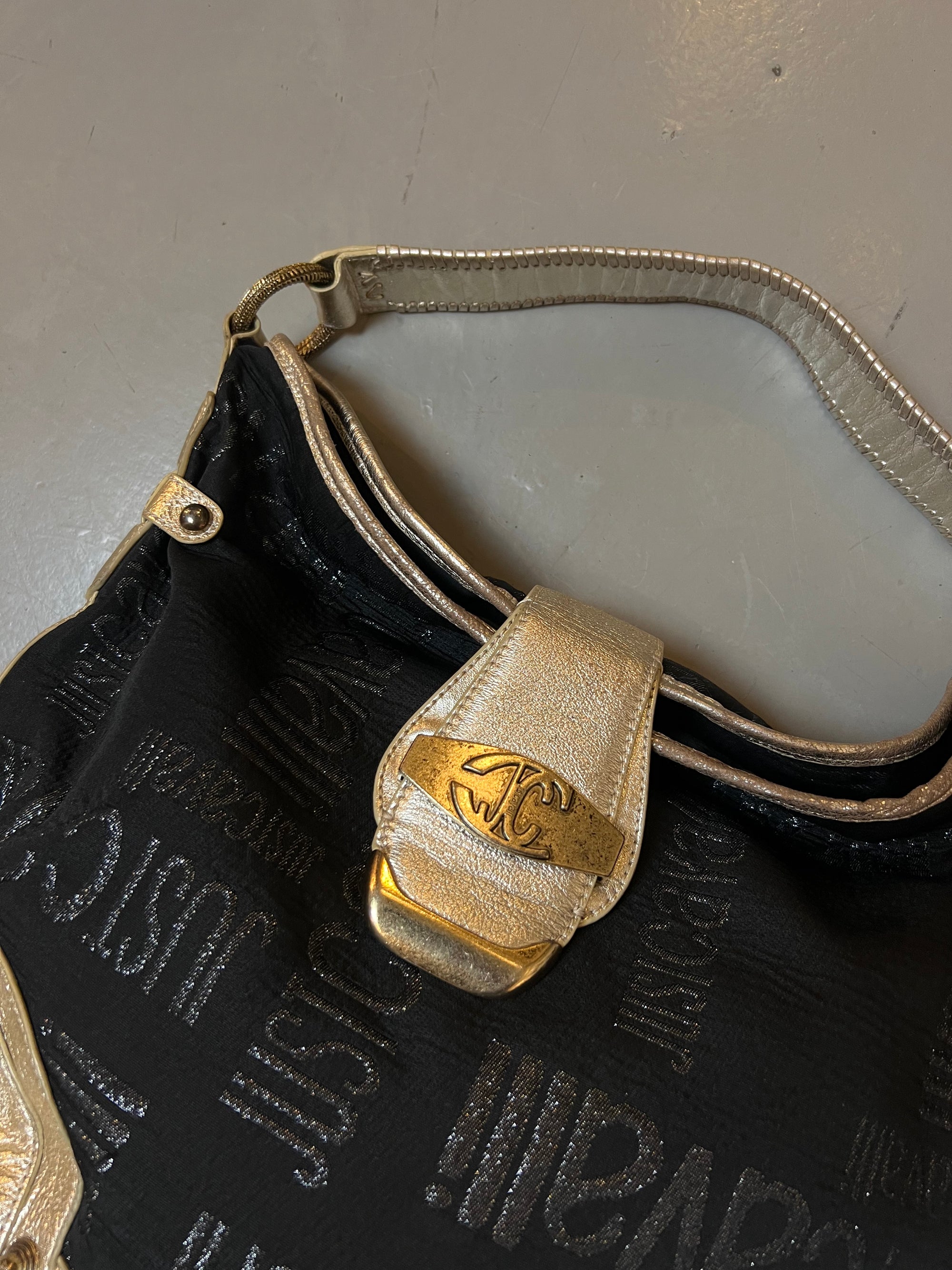 Vintage Just Cavalli Black and Gold Y2K Bag