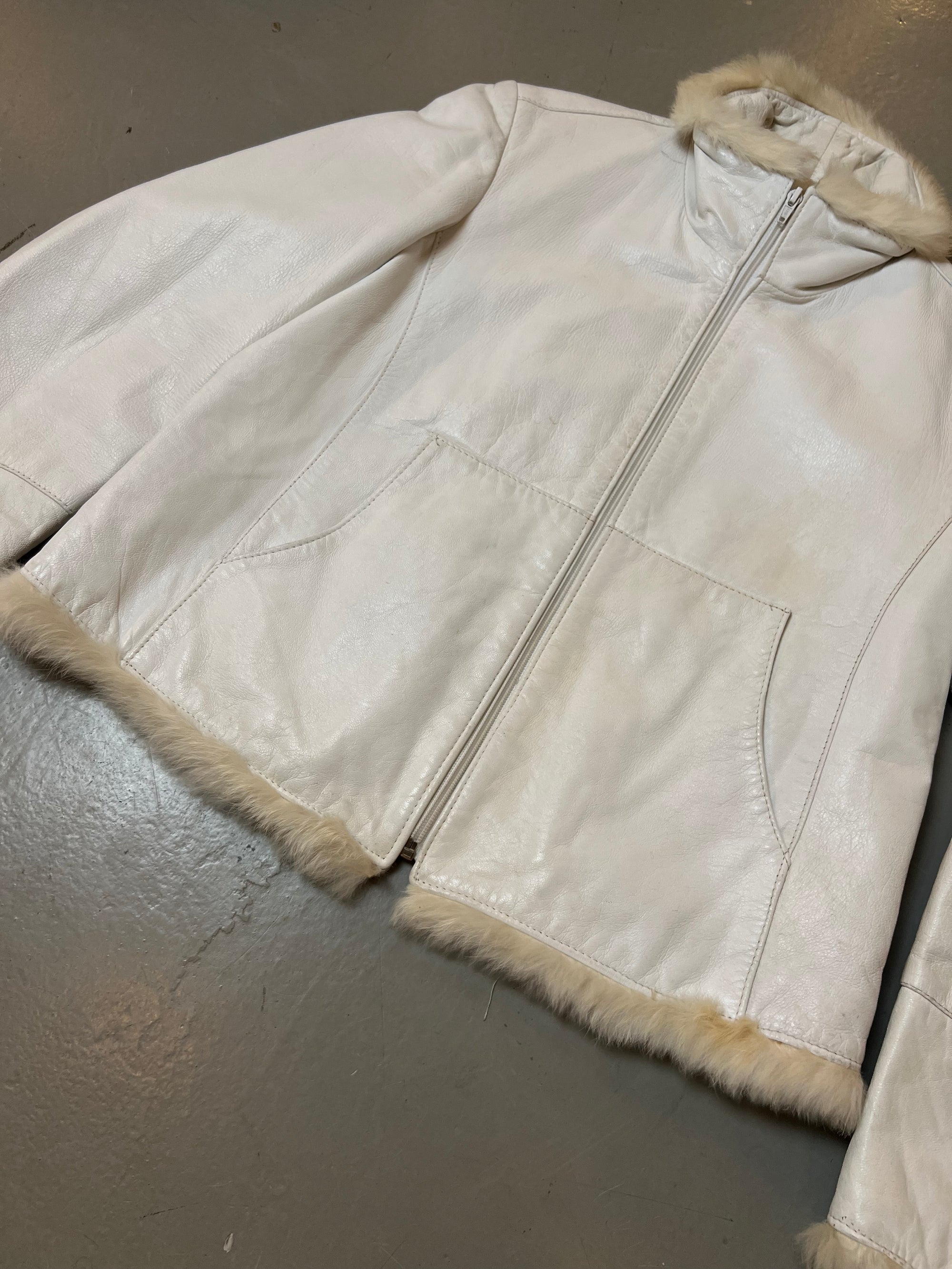 Vintage White Faux Fur Leather Jacket S/M